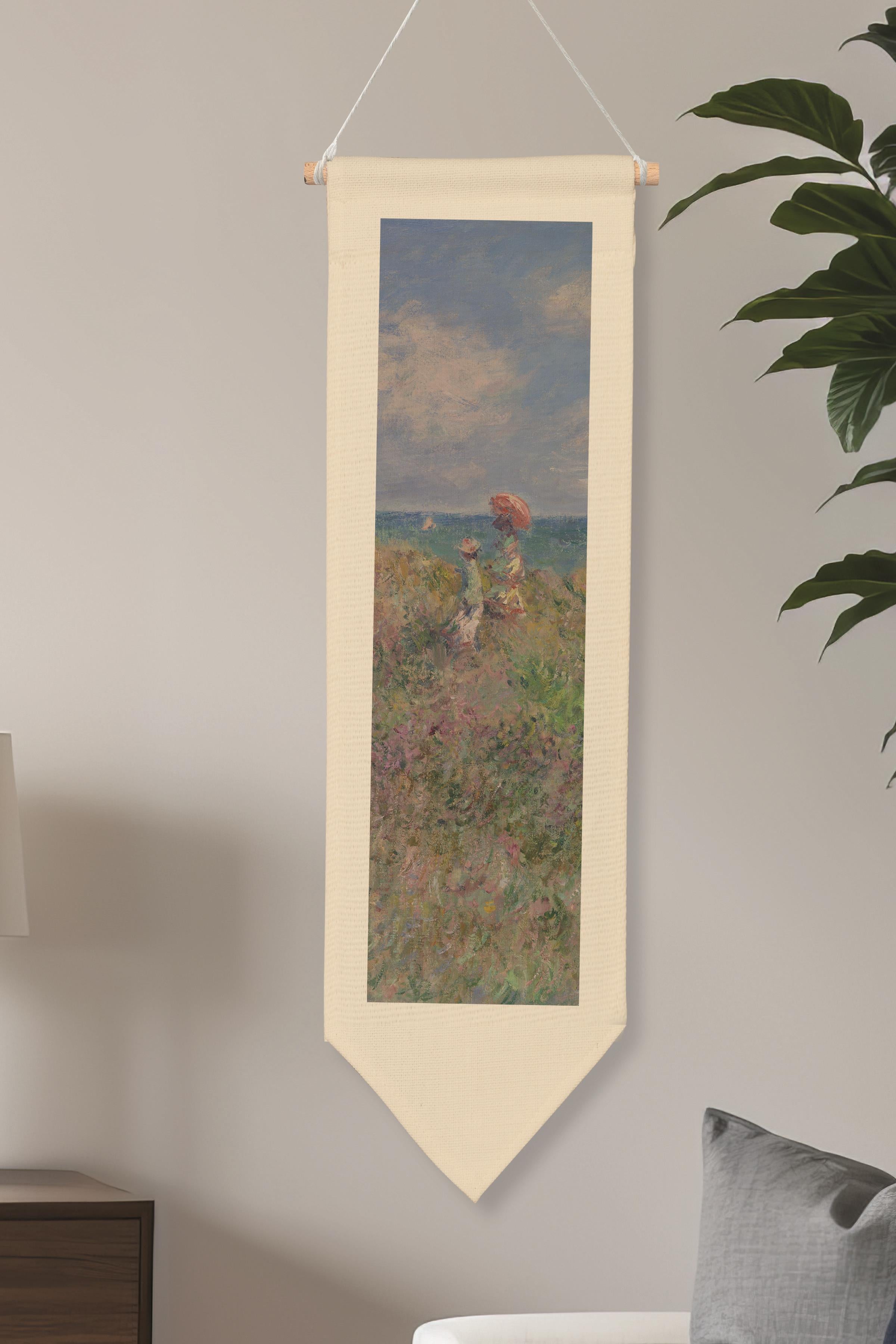 Duvar Halısı Pinterest Oda Dekoru, Monet Sanat Serisi, 100cm Kanvas Flama Askılı Duvar Örtüsü NO:642