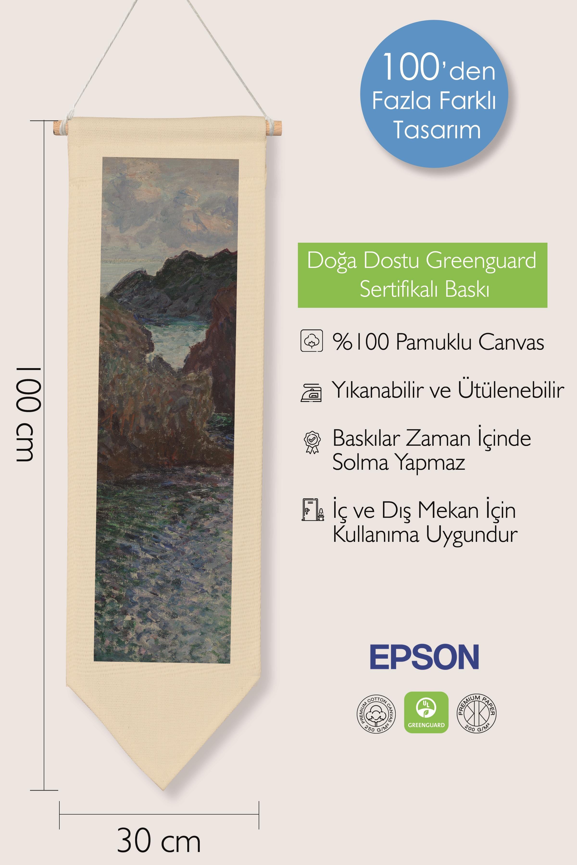 Duvar Halısı Pinterest Oda Dekoru, Monet Sanat Serisi, 100cm Kanvas Flama Askılı Duvar Örtüsü NO:643