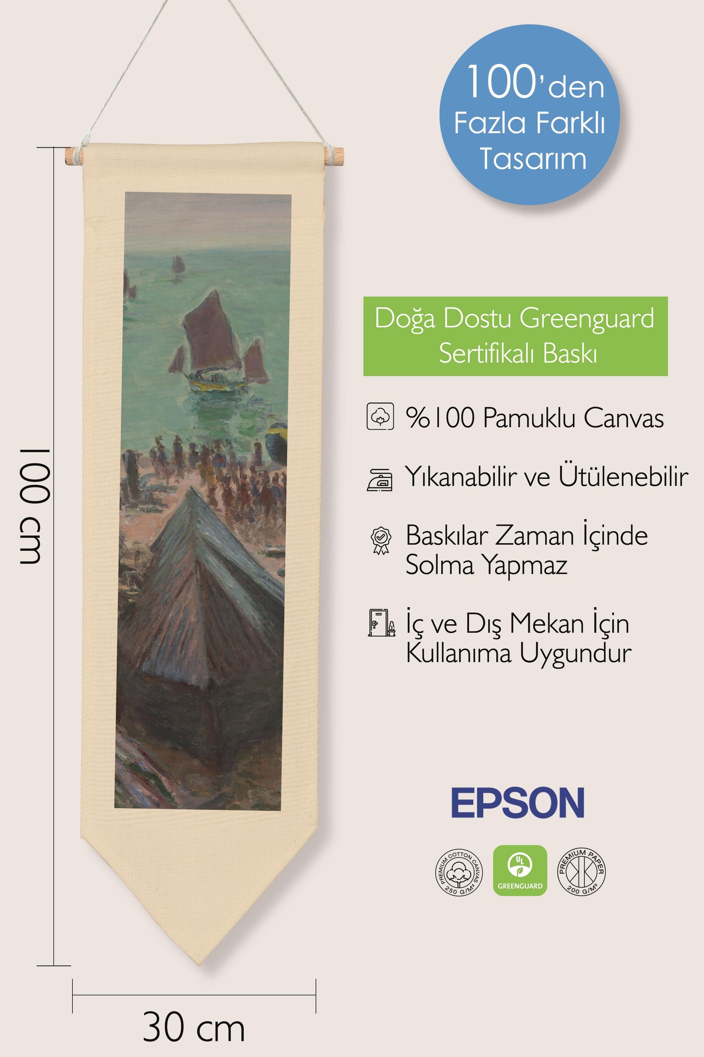 Duvar Halısı Pinterest Oda Dekoru, Monet Sanat Serisi, 100cm Kanvas Flama Askılı Duvar Örtüsü NO:644