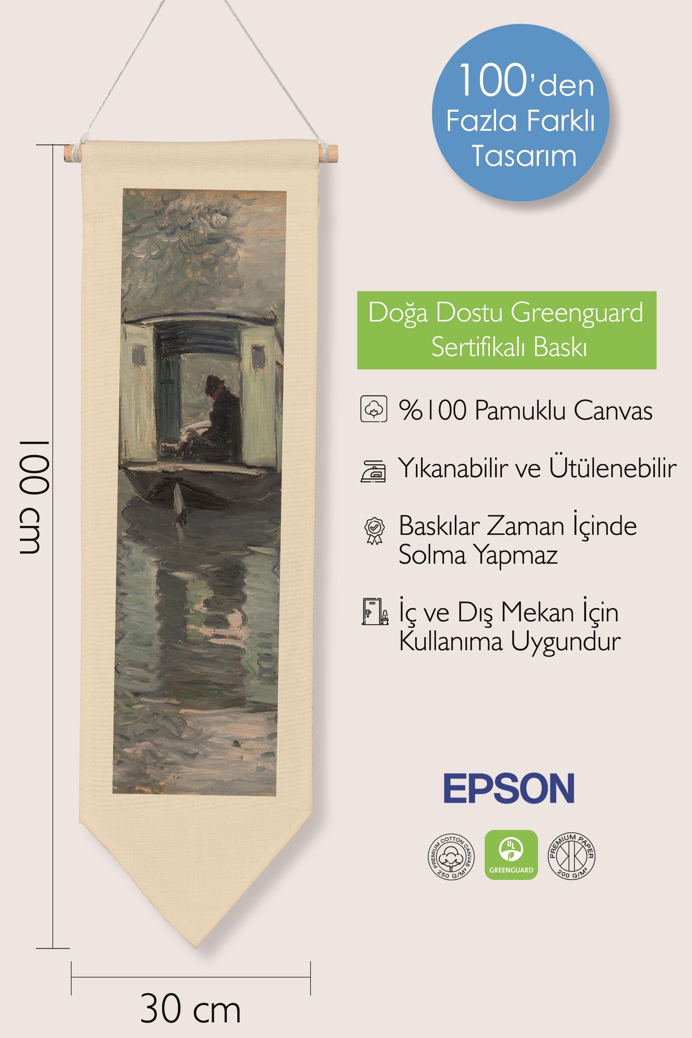 Duvar Halısı Pinterest Oda Dekoru, Monet Sanat Serisi, 100cm Kanvas Flama Askılı Duvar Örtüsü NO:645