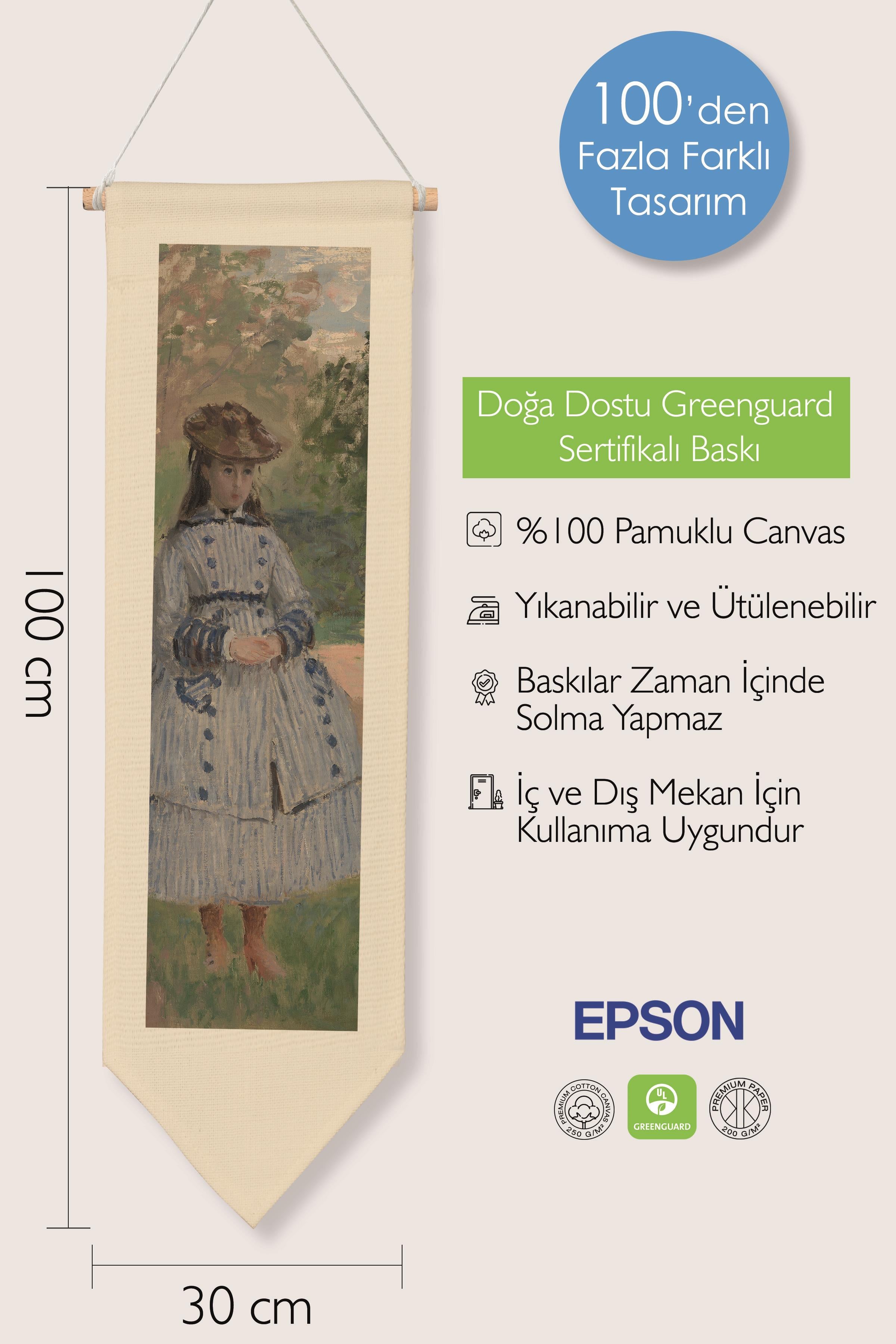 Duvar Halısı Pinterest Oda Dekoru, Monet Sanat Serisi, 100cm Kanvas Flama Askılı Duvar Örtüsü NO:646