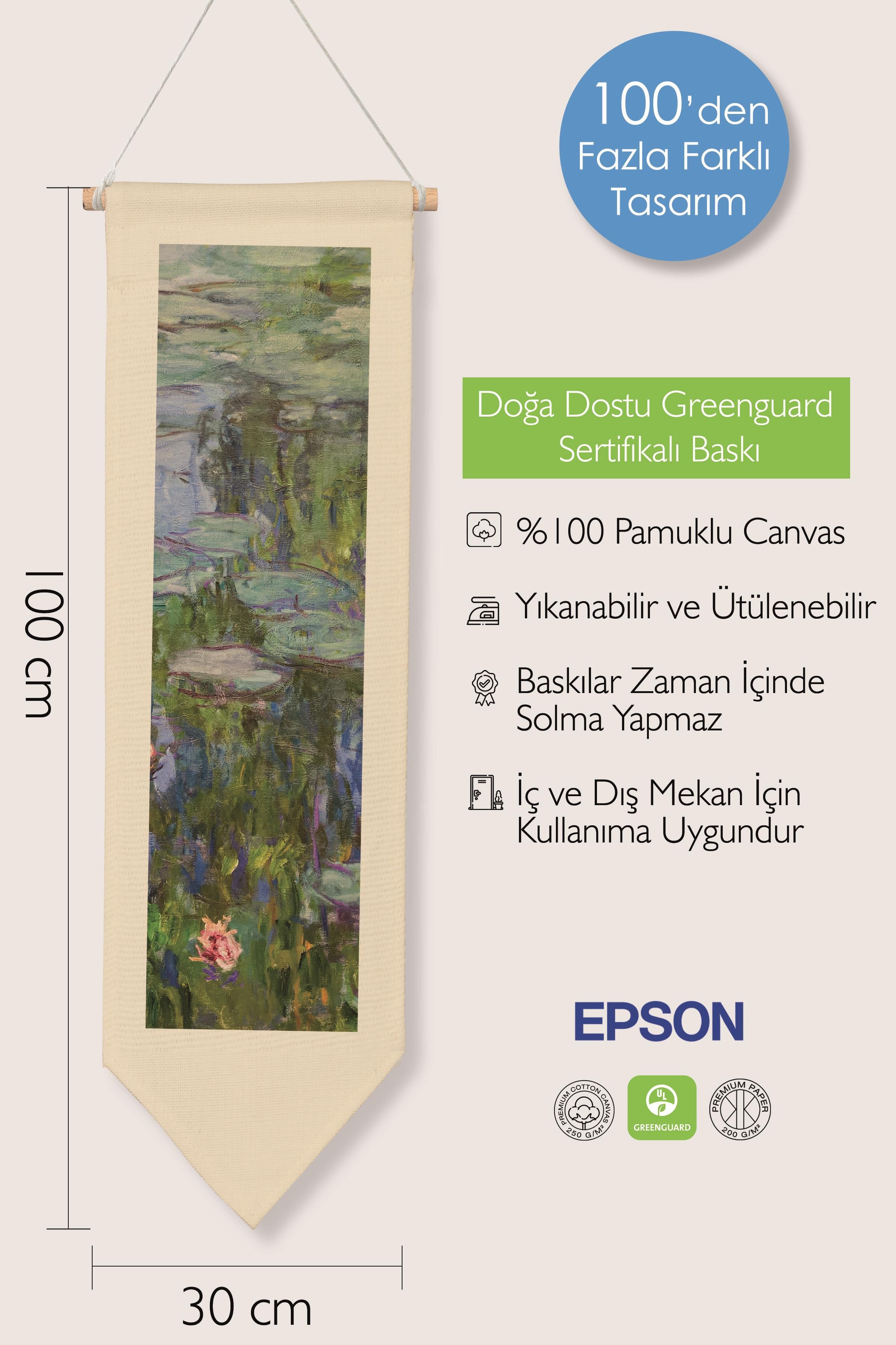 Duvar Halısı Pinterest Oda Dekoru, Monet Sanat Serisi, 100cm Kanvas Flama Askılı Duvar Örtüsü NO:647