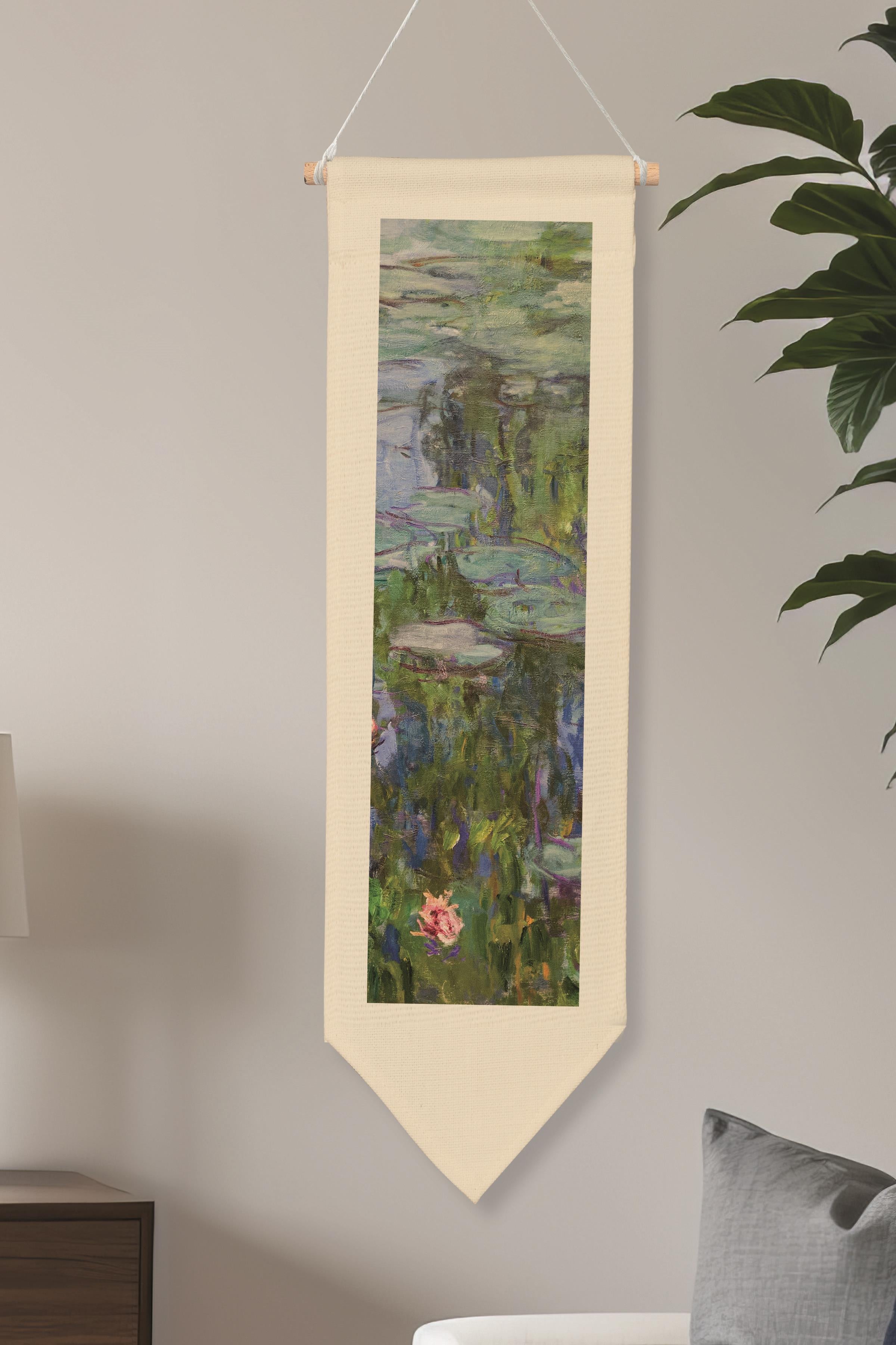 Duvar Halısı Pinterest Oda Dekoru, Monet Sanat Serisi, 100cm Kanvas Flama Askılı Duvar Örtüsü NO:647