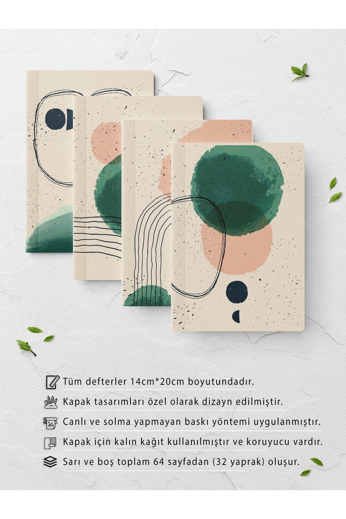 Bauhaus Çizgisiz Defter Seti - 4 Adet - 14cm*20cm - 64 Sayfa