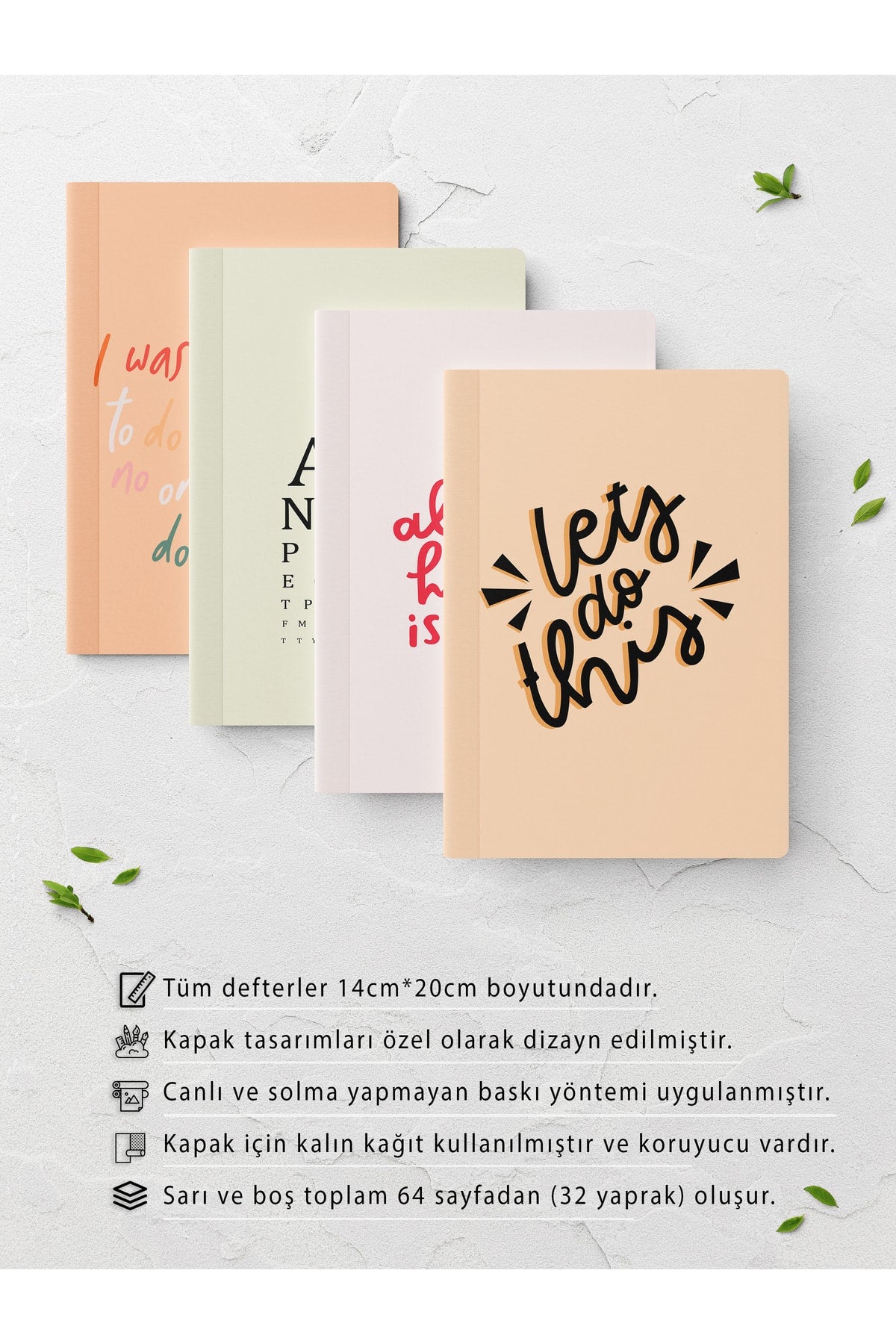 Mood Çizgisiz Defter Seti - 4 Adet - 14cm*20cm - 64 Sayfa