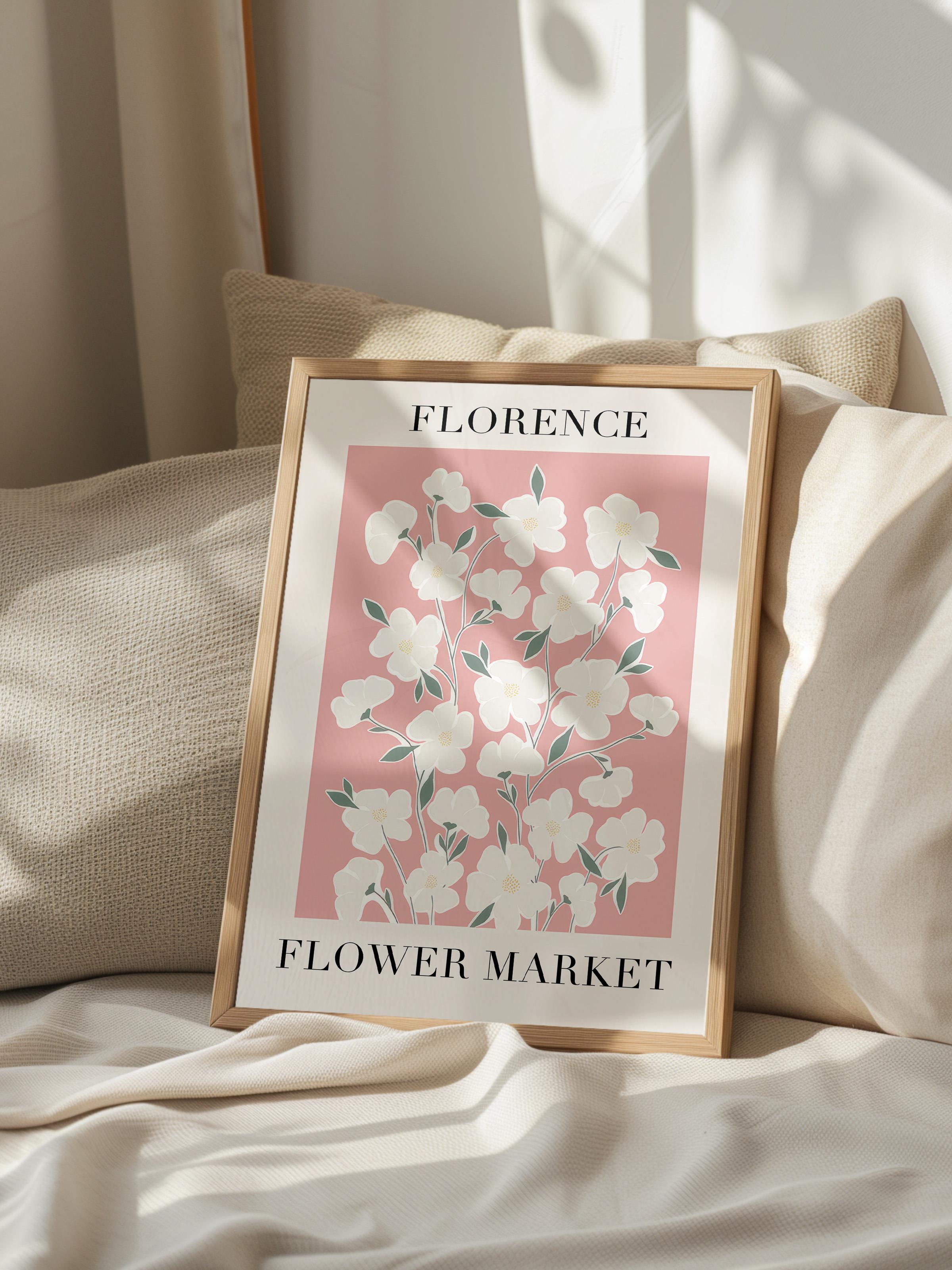 Flower Market Çerçeveli Tablo, Ahşap Çerçeve ve Poster, Dikey Duvar Tablosu Comfort Serisi NO:108534