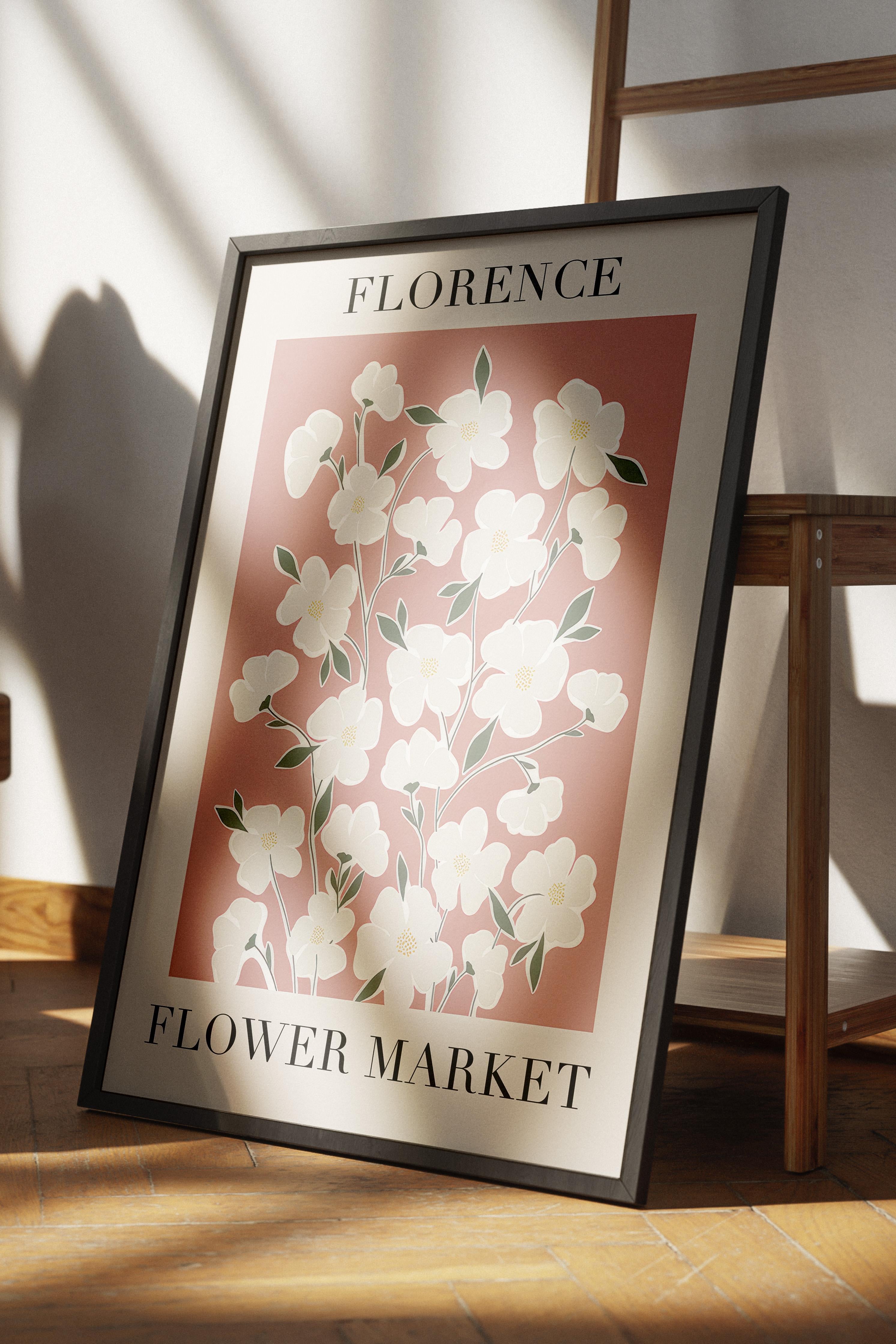 Flower Market Çerçeveli Tablo, Siyah Çerçeve ve Poster, Dikey Duvar Tablosu Comfort Serisi NO:108534