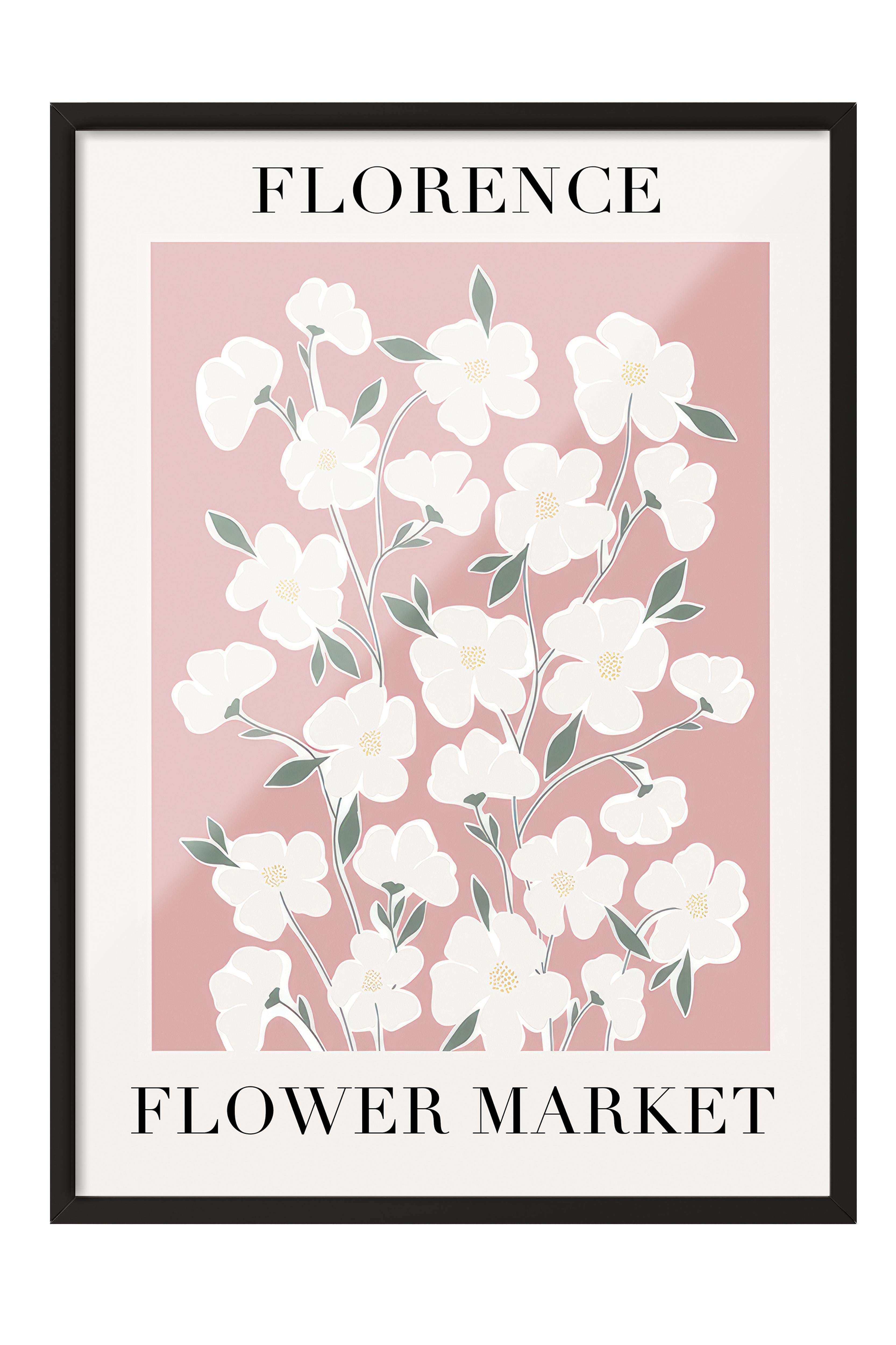 Flower Market Çerçeveli Tablo, Siyah Çerçeve ve Poster, Dikey Duvar Tablosu Comfort Serisi NO:108534