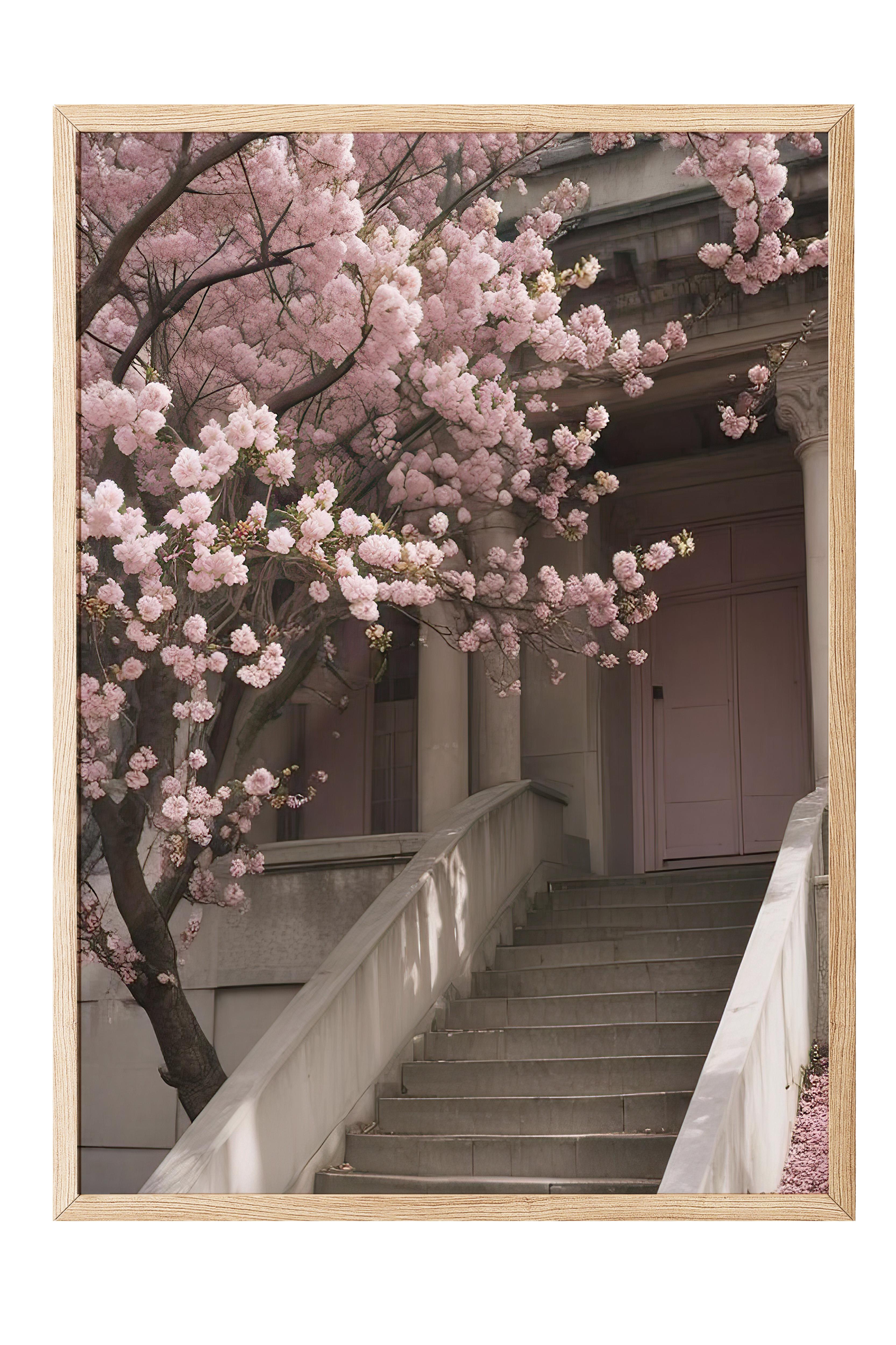 Flower Staircase Çerçeveli Tablo, Ahşap Çerçeve ve Poster, Duvar Tablosu Comfort Serisi NO:108368