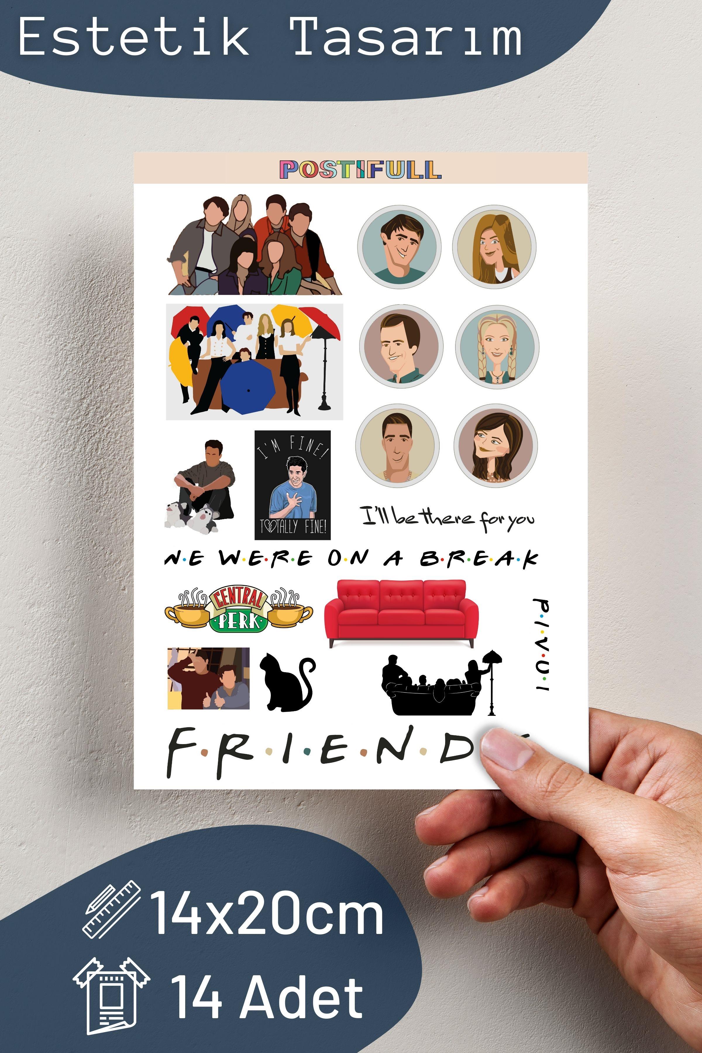 Friends Temalı Sticker ve Etiket Seti - Orta Boy - Su Geçirmez, Kalın Yapışkanlı Sticker Seti