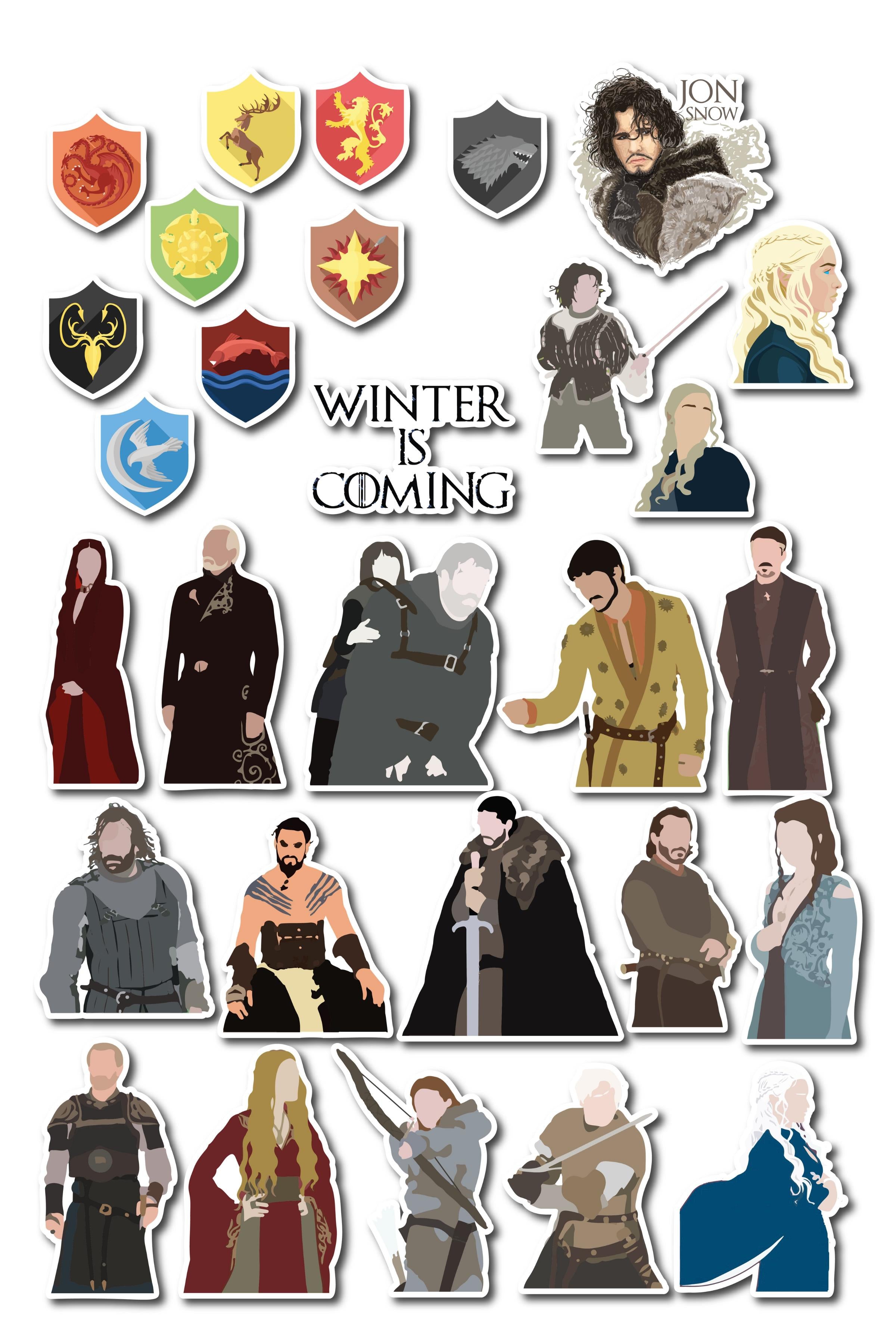 Game Of Thrones Temalı Sticker ve Etiket Seti - Orta Boy - Su Geçirmez, Kalın Yapışkanlı Sticker Set