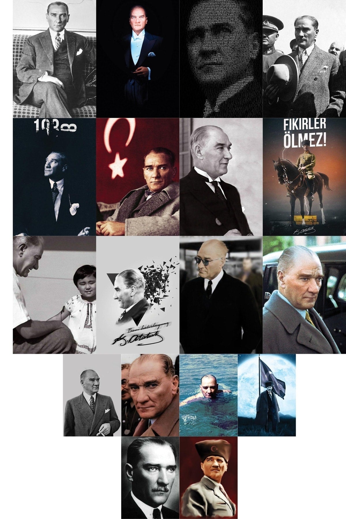 Gazi Mustafa Kemal Atatürk Poster Seti, 50 Adet 10*15 Cm Kolaj Seti,bant Hediyeli Kutulu Set