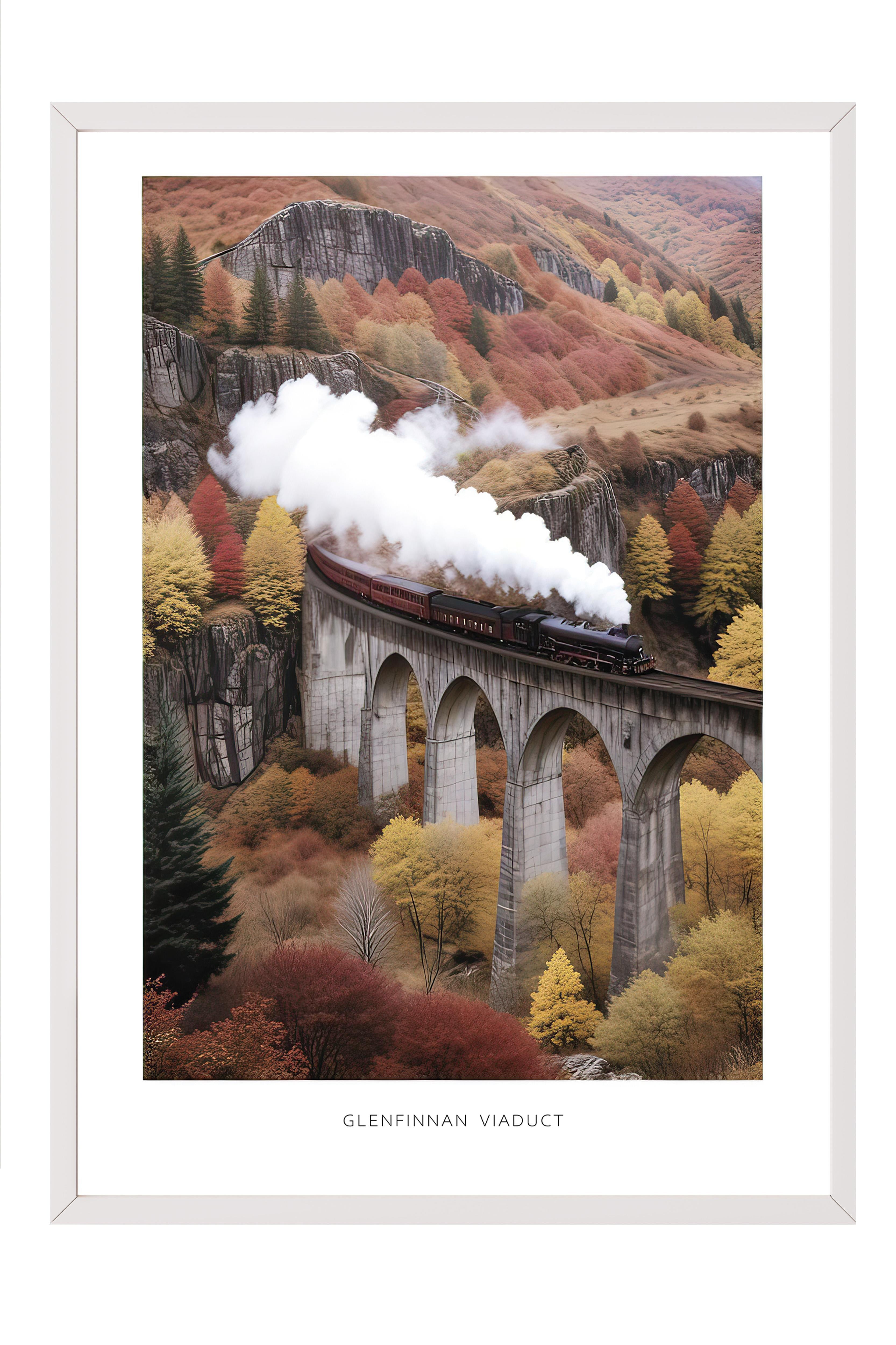 Glenfinnan Viaduct Çerçeveli Tablo, Beyaz Çerçeve ve Poster, Duvar Tablosu Comfort Serisi NO:108294