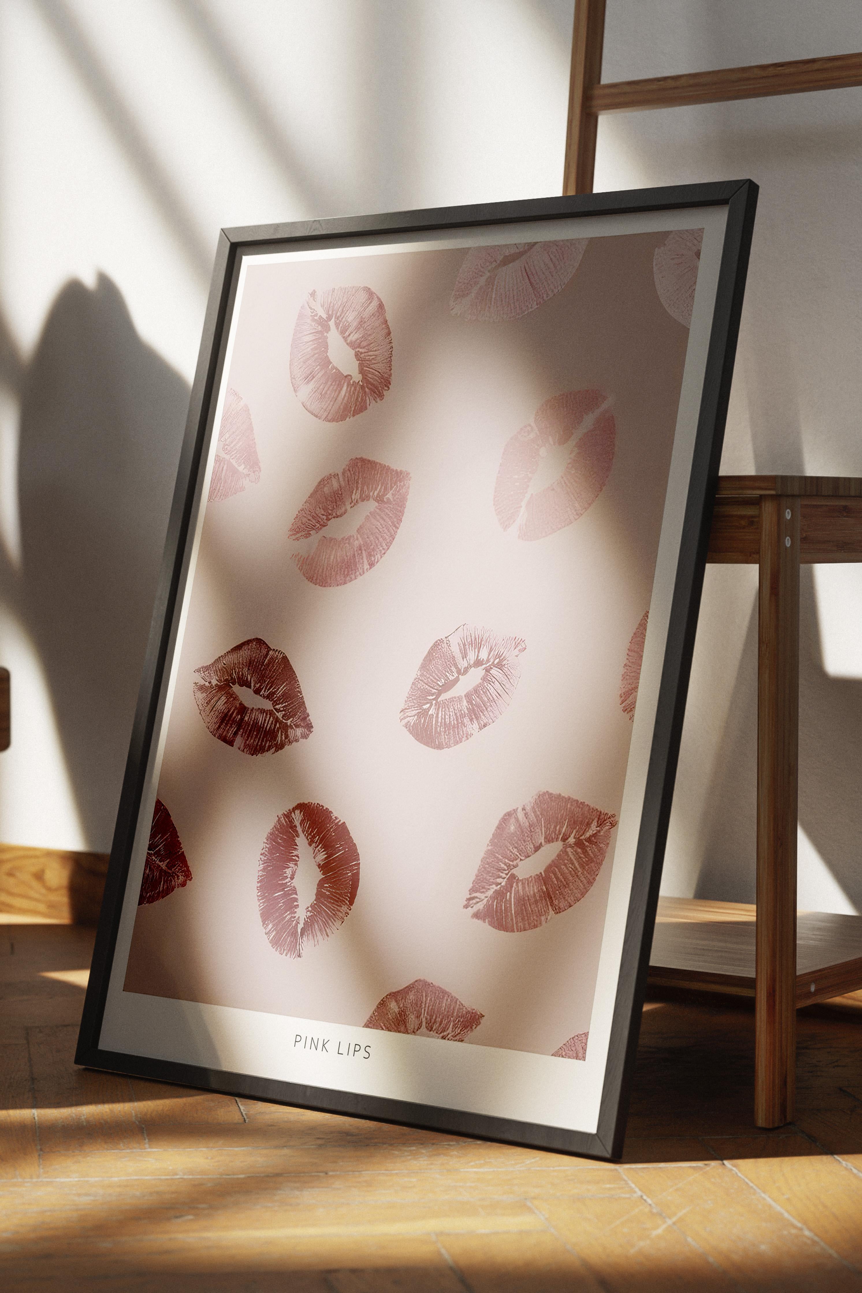 Glossy Lips Çerçeveli Tablo, Siyah Çerçeve ve Poster, Dikey Duvar Tablosu Comfort Serisi NO:108382