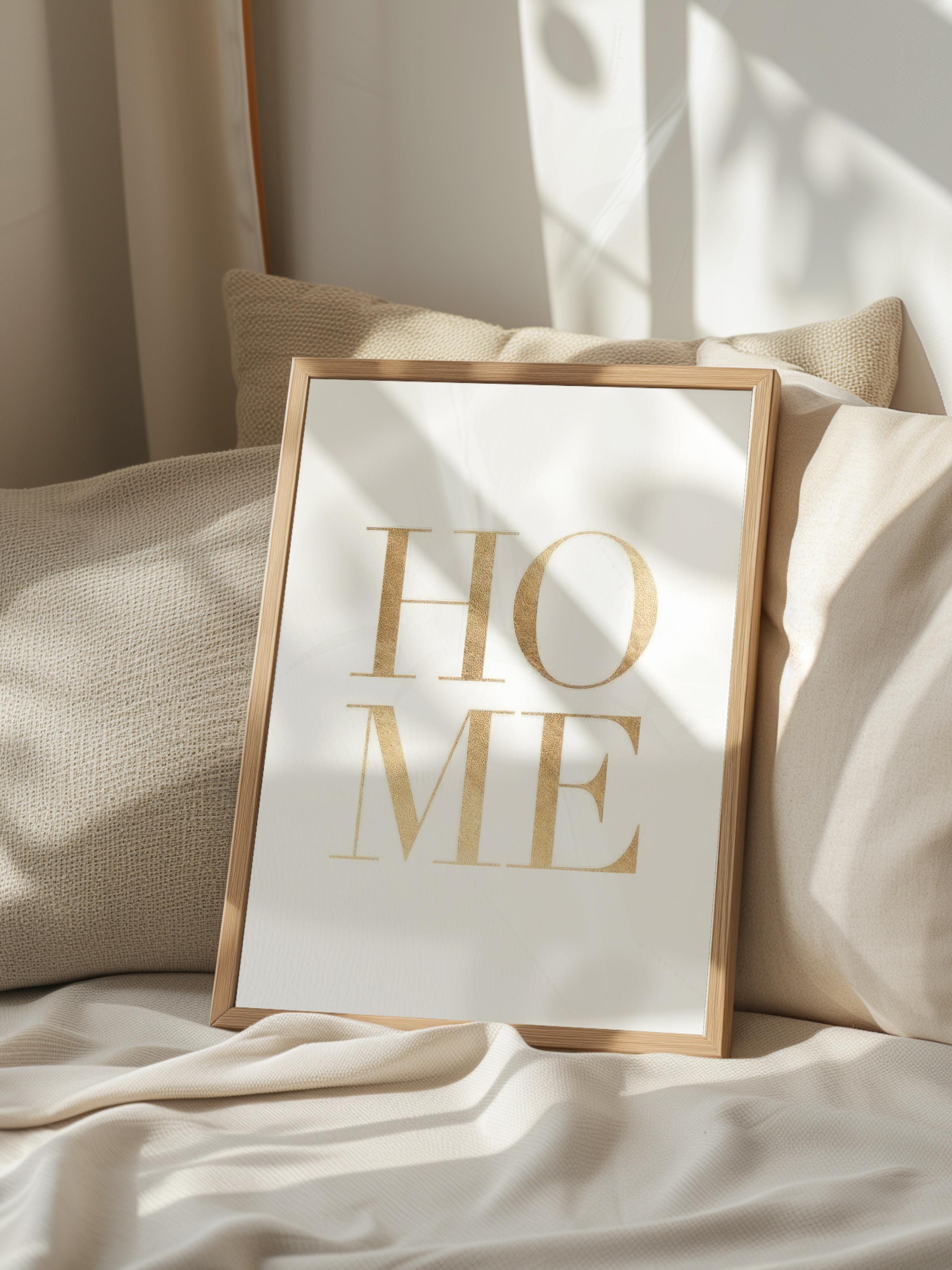 Gold Home Çerçeveli Tablo, Ahşap Çerçeve ve Poster, Dikey Duvar Tablosu Comfort Serisi NO:108425