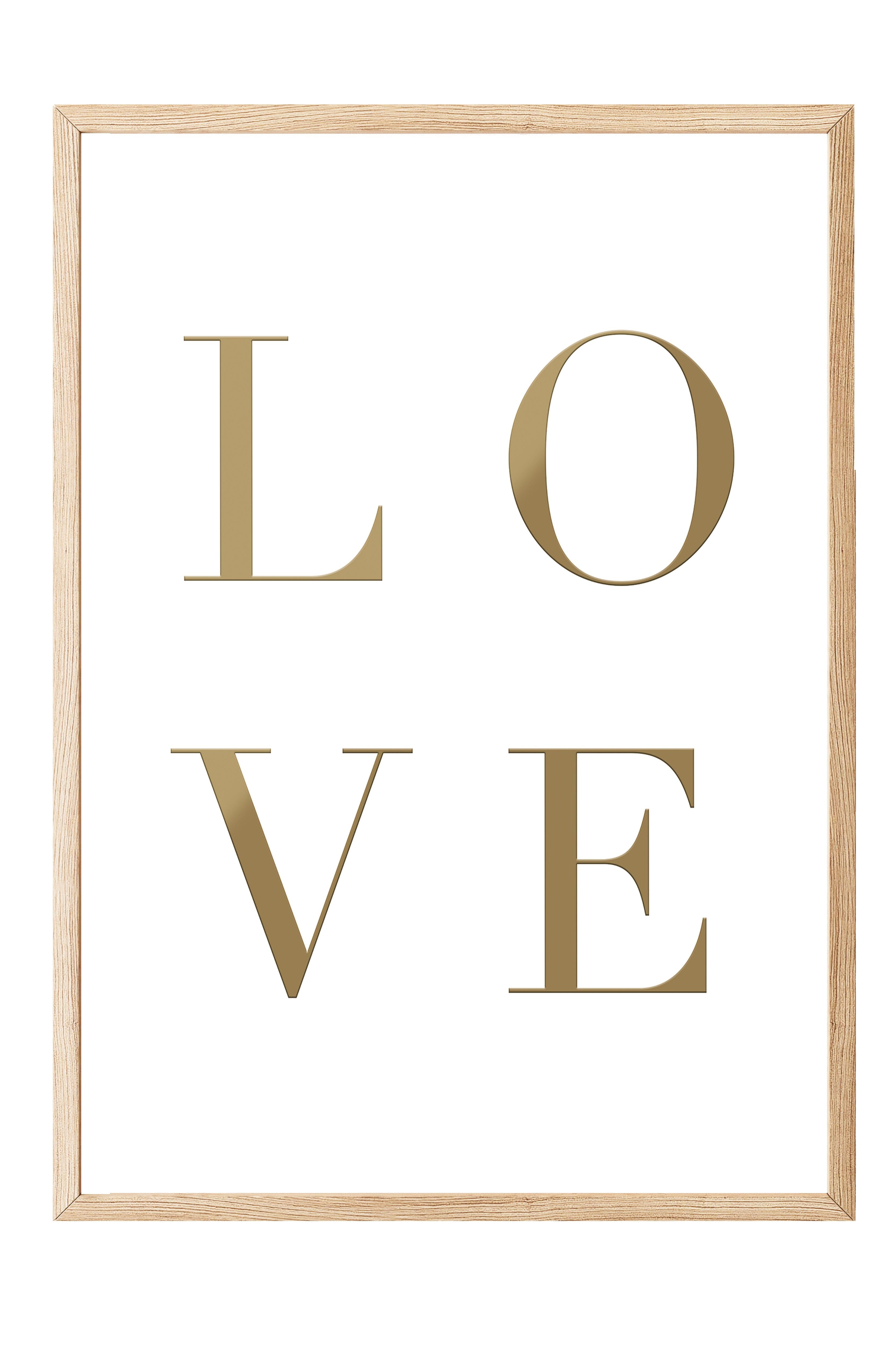 Gold Love Çerçeveli Tablo, Ahşap Çerçeve ve Poster, Dikey Duvar Tablosu Comfort Serisi NO:108381