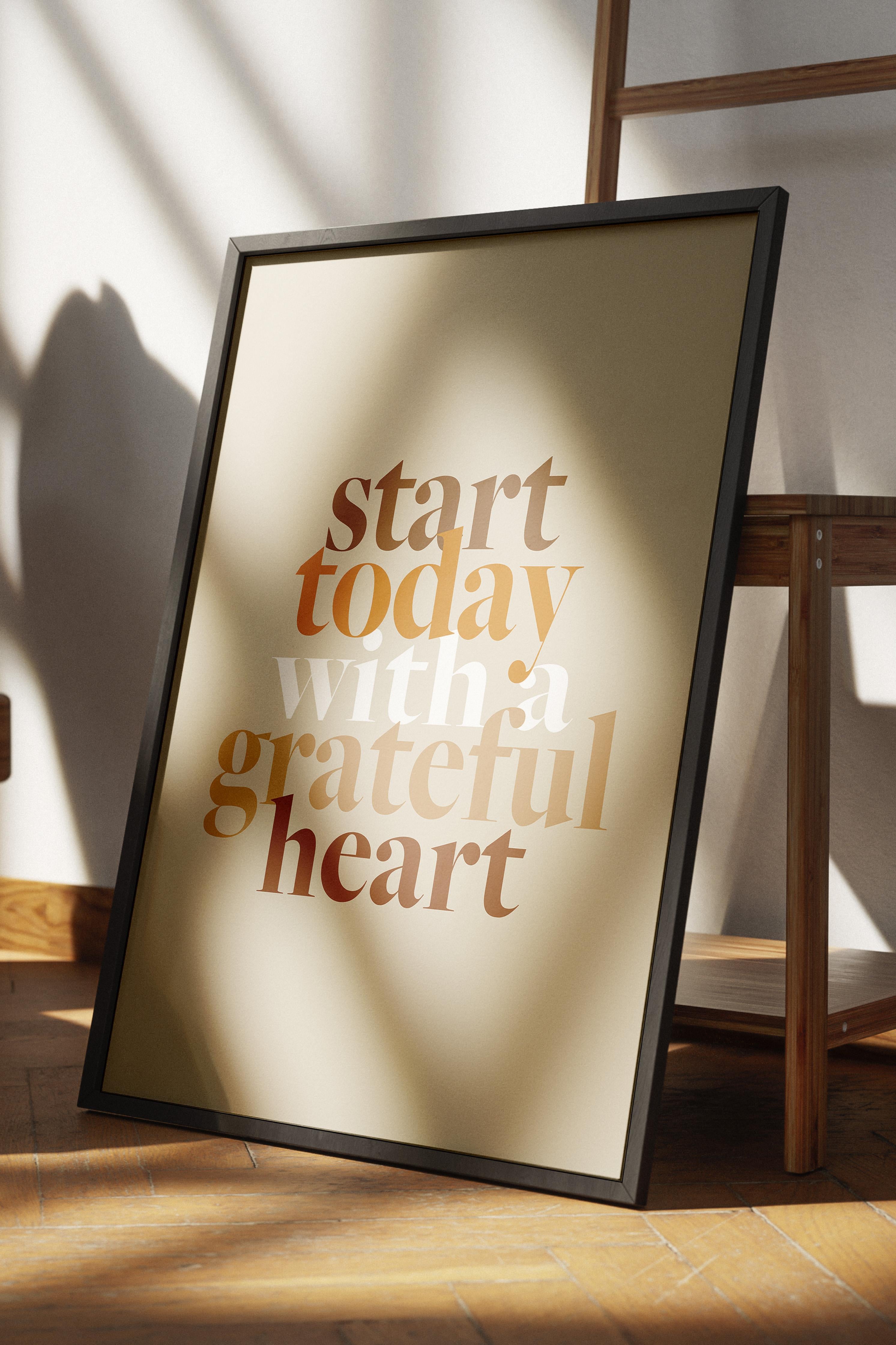 Grateful Heart Çerçeveli Tablo, Siyah Çerçeve ve Poster, Duvar Tablosu Comfort Serisi NO:108530