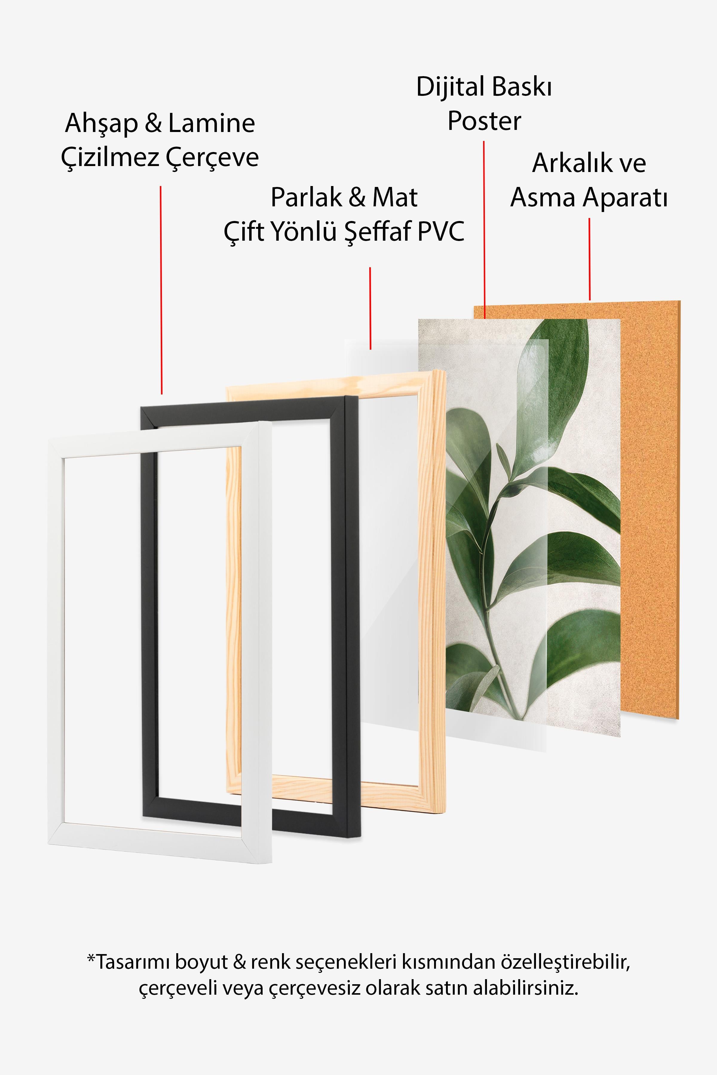 Green Botanical Çerçeveli Tablo, Ahşap Çerçeve ve Poster, Duvar Tablosu Comfort Serisi NO:108467