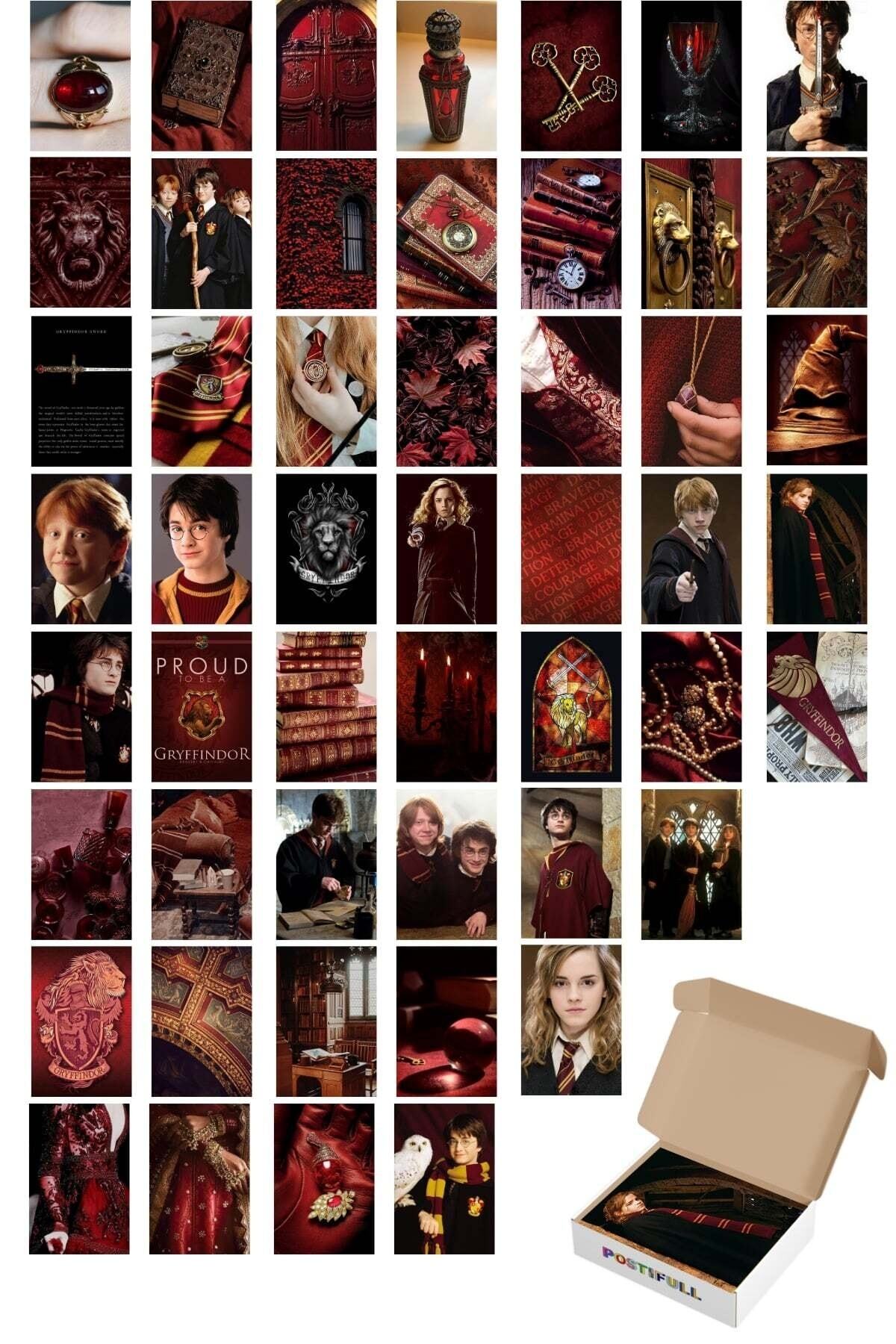 Harry Potter Poster Seti - Poster Kolaj Seti - Gryffindor Binası - 50 Adet - 10cm*15cm - Kutulu Set