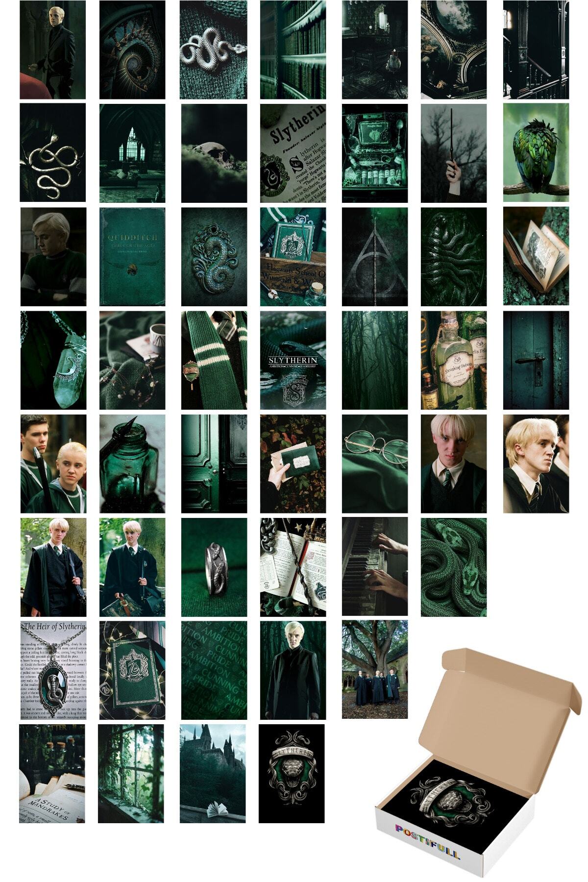 Harry Potter Poster Seti - Poster Kolaj Seti - Slytherin Binası - 50 Adet - 10cm*15cm - Kutulu Set