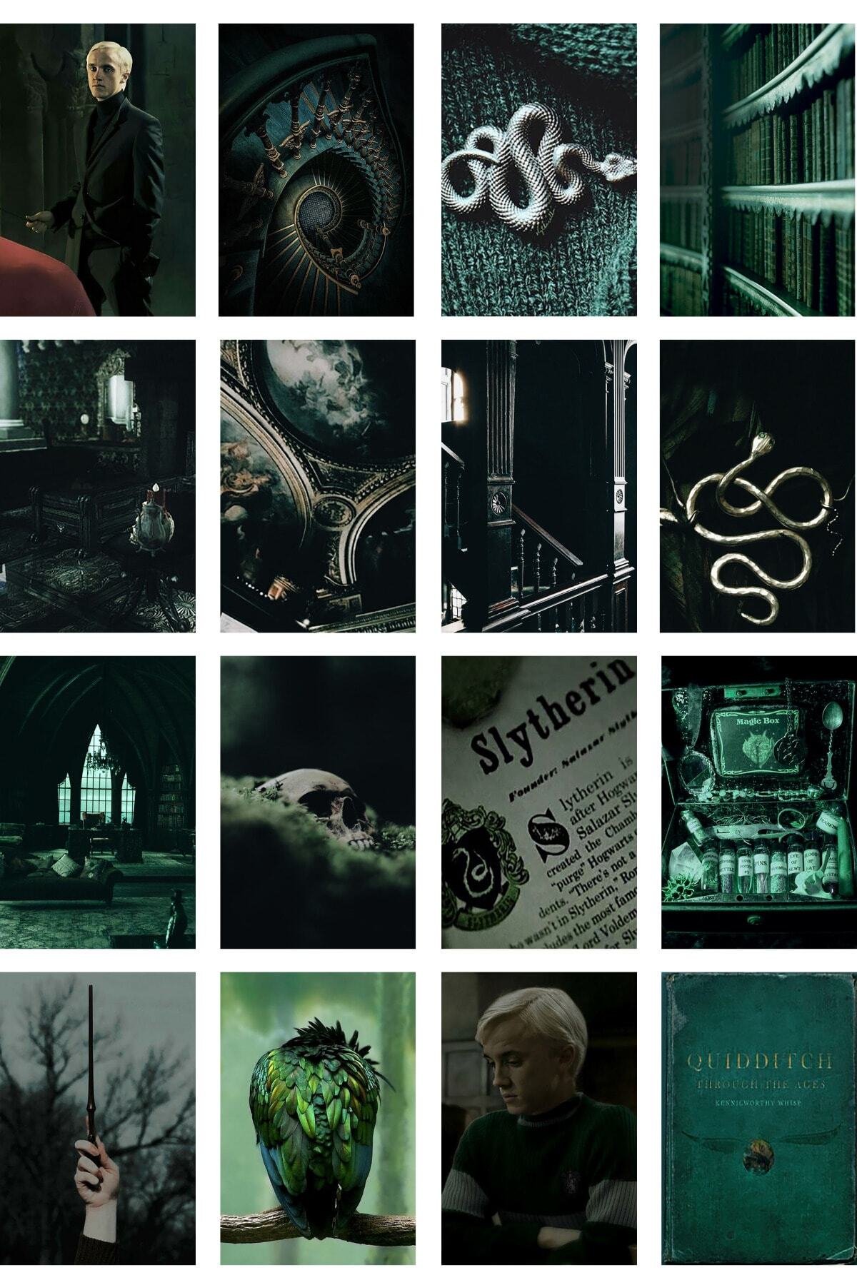 Harry Potter Poster Seti - Poster Kolaj Seti - Slytherin Binası - 50 Adet - 10cm*15cm - Kutulu Set