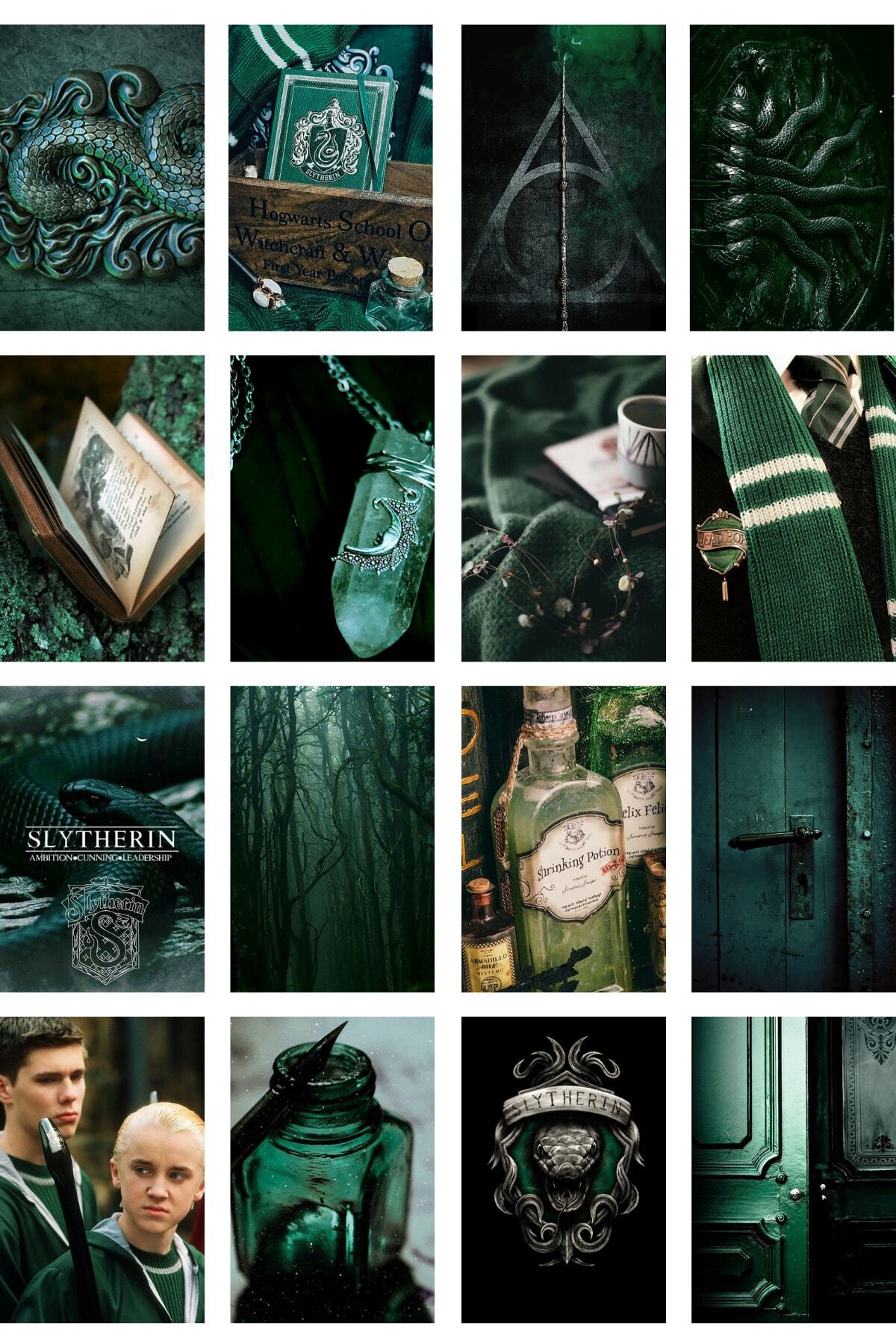 Harry Potter Poster Seti - Poster Kolaj Seti - Slytherin Binası - 50 Adet - 10cm*15cm - Kutulu Set