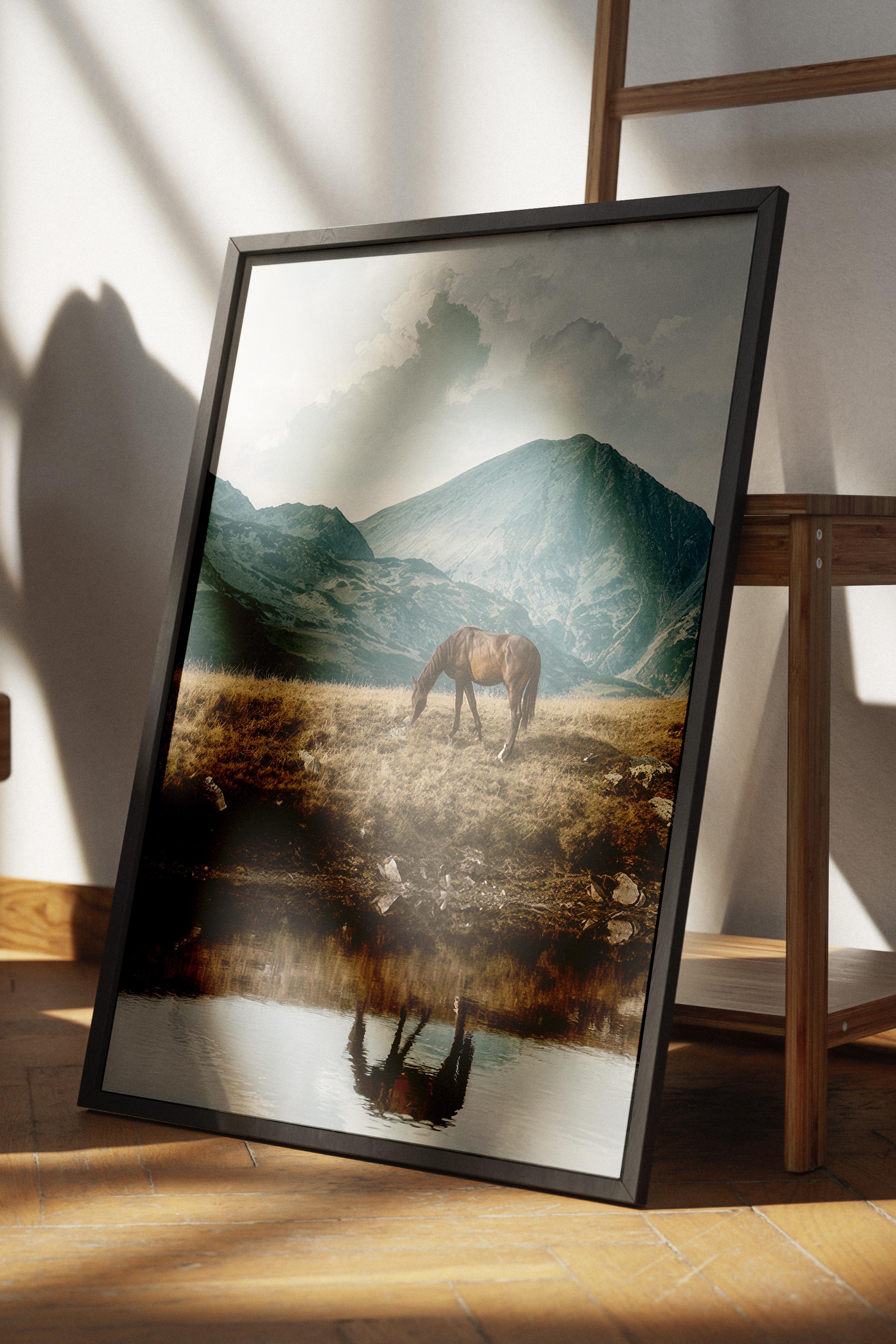 Highland Horse  Çerçeveli Tablo, Siyah Çerçeve ve Poster, Duvar Tablosu Comfort Serisi NO:108446