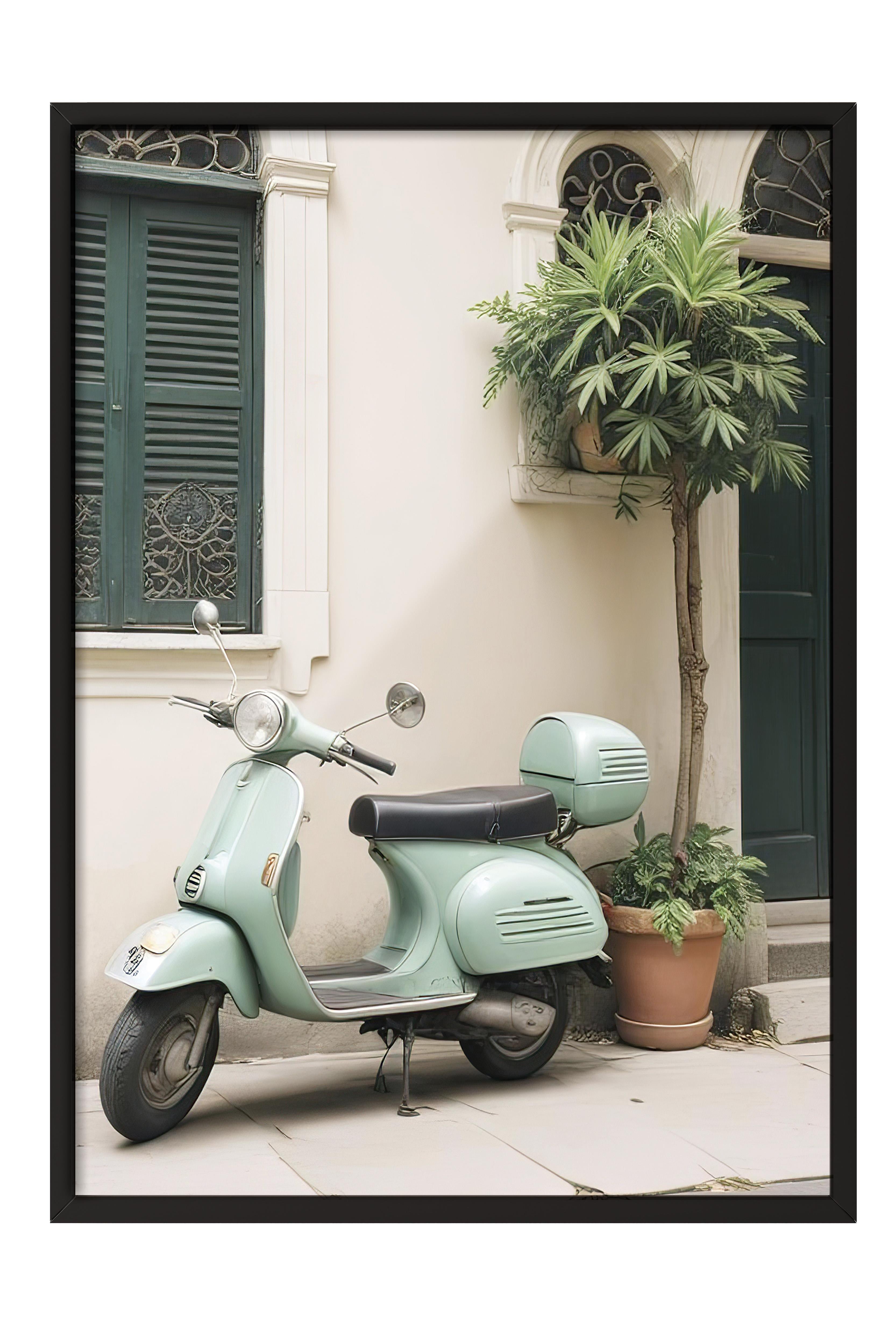 Italy Vespa Çerçeveli Tablo, Siyah Çerçeve ve Poster, Dikey Duvar Tablosu Comfort Serisi NO:108322