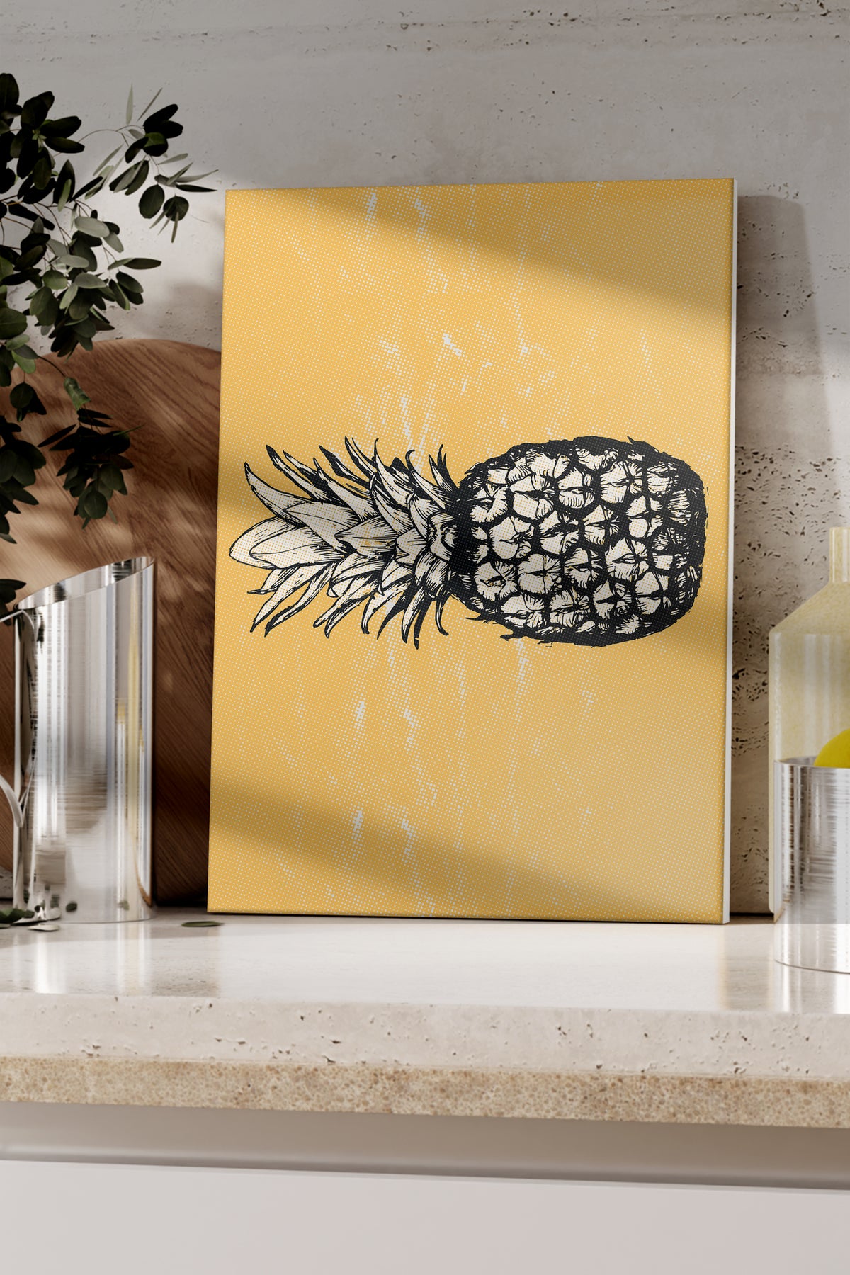 Kesme Tahtası, Kalın Ve Kırılmaz Cam Baskı - Ananas Temalı, 21*30cm - Doğrama Tahtası, Mutfak Dekoru