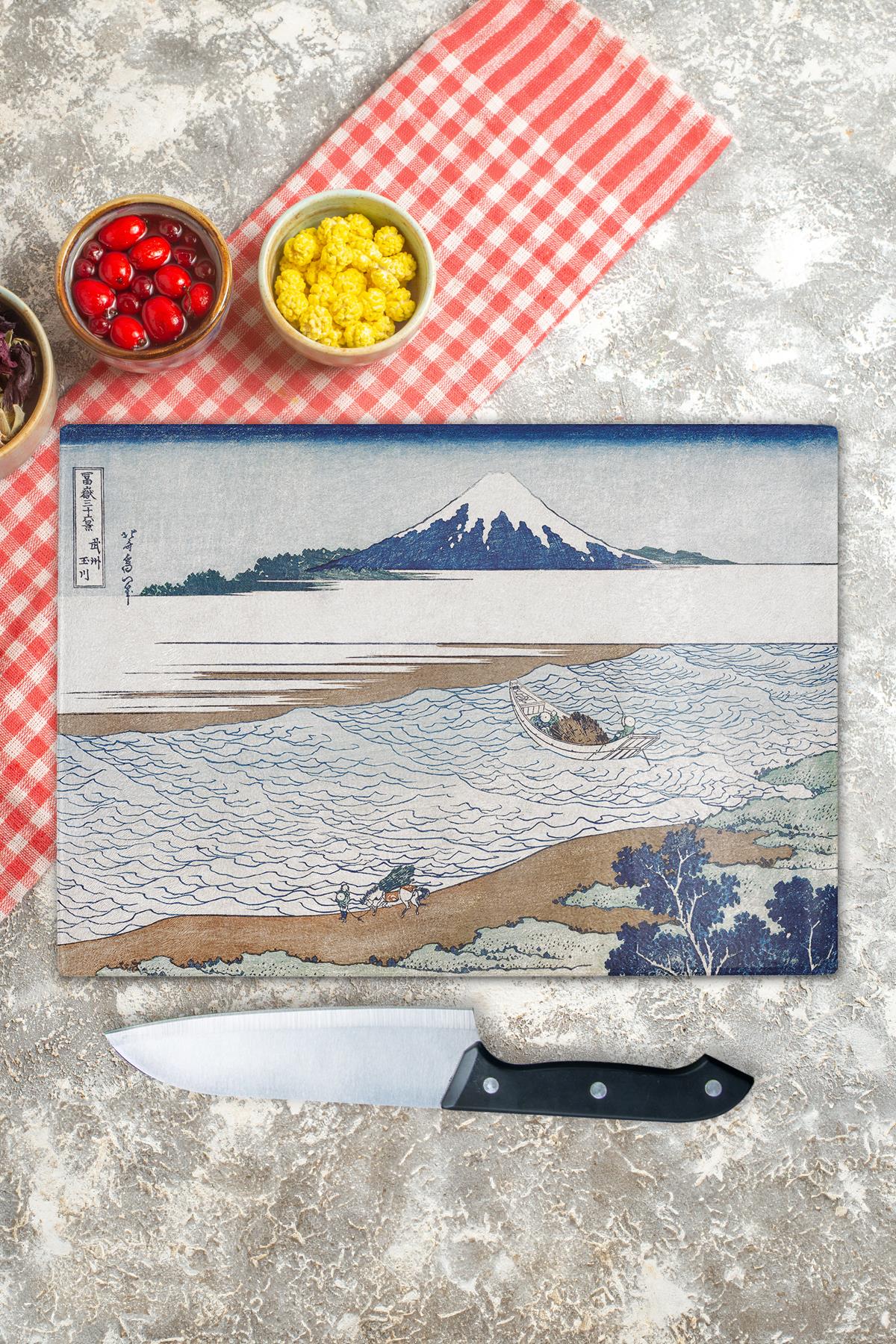 Kesme Tahtası, Kalın Ve Kırılmaz Cama Baskı - Hokusai Sanat Eseri Baskılı - 21*30cm, Doğrama Tahtası