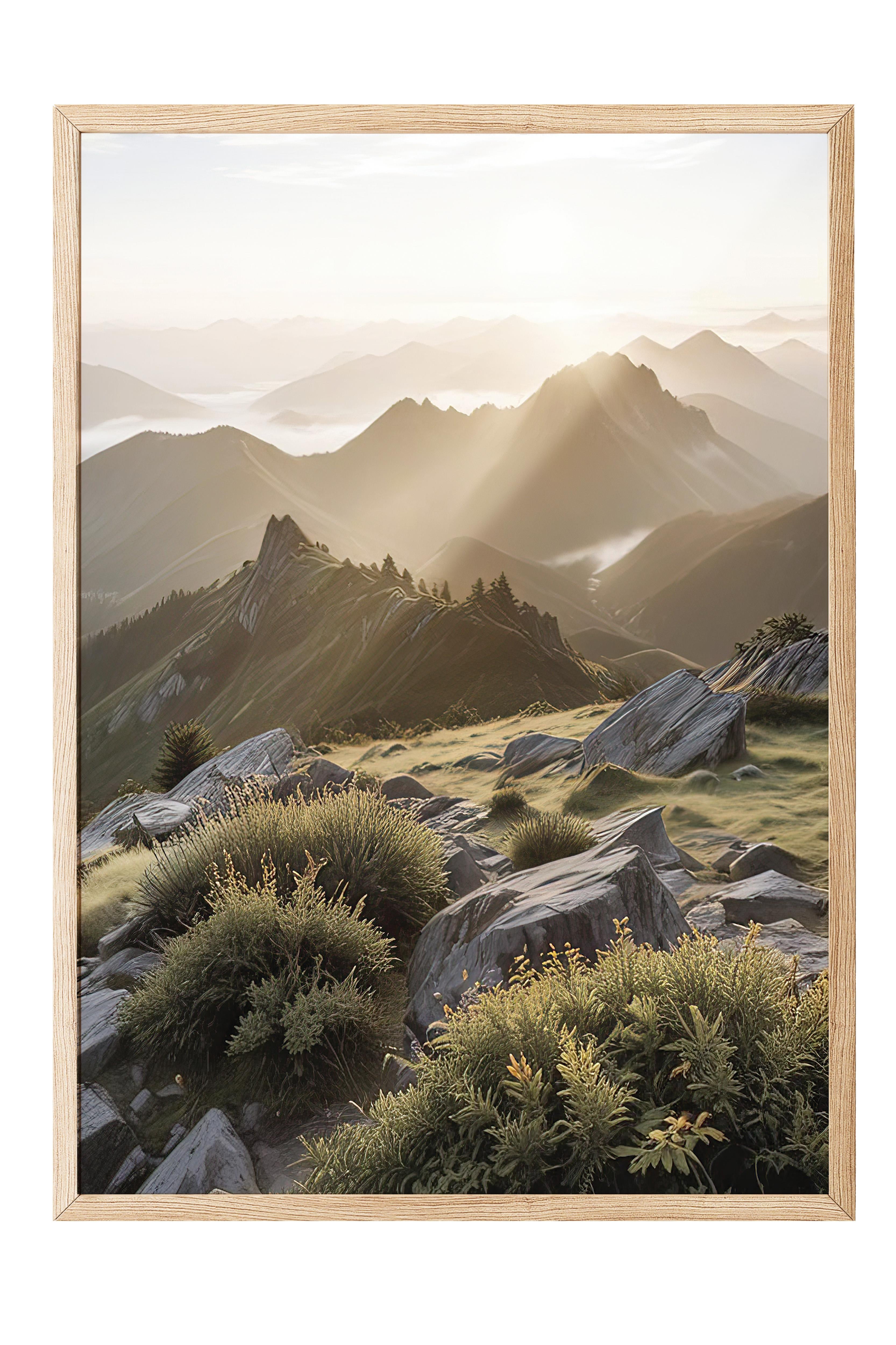 Landscape Sunrise Çerçeveli Tablo, Ahşap Çerçeve ve Poster, Duvar Tablosu Comfort Serisi NO:108342