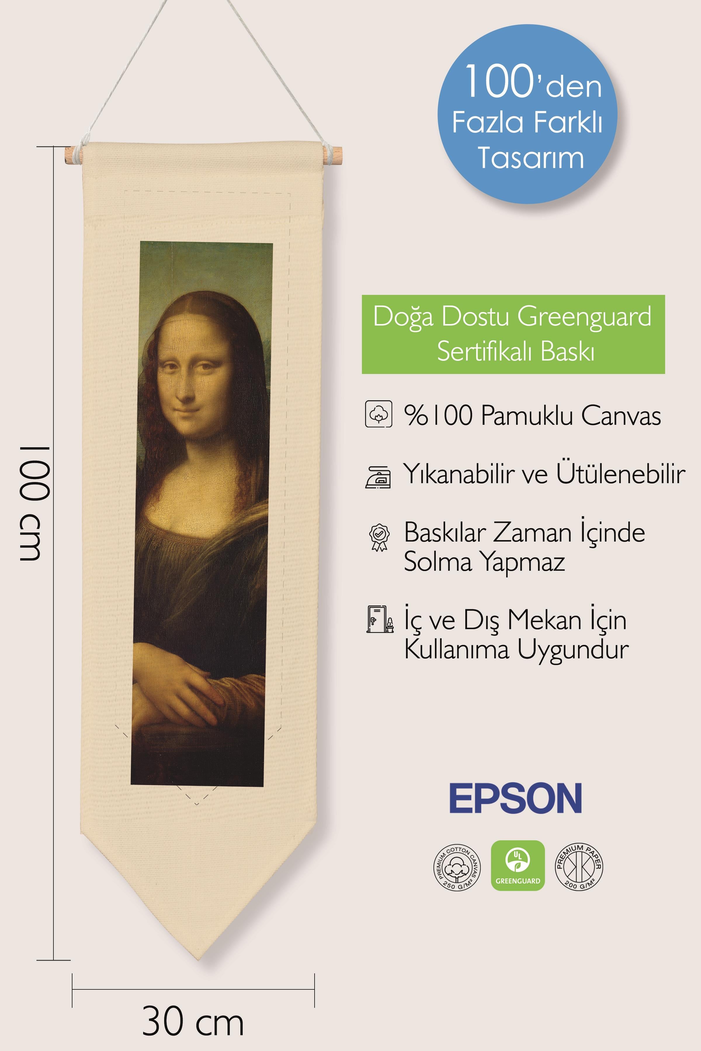 Leonardo Da Vinci Duvar Halısı, Sanat Serisi Dekor, 100cm Kanvas Flama Askılı Duvar Örtüsü NO:664