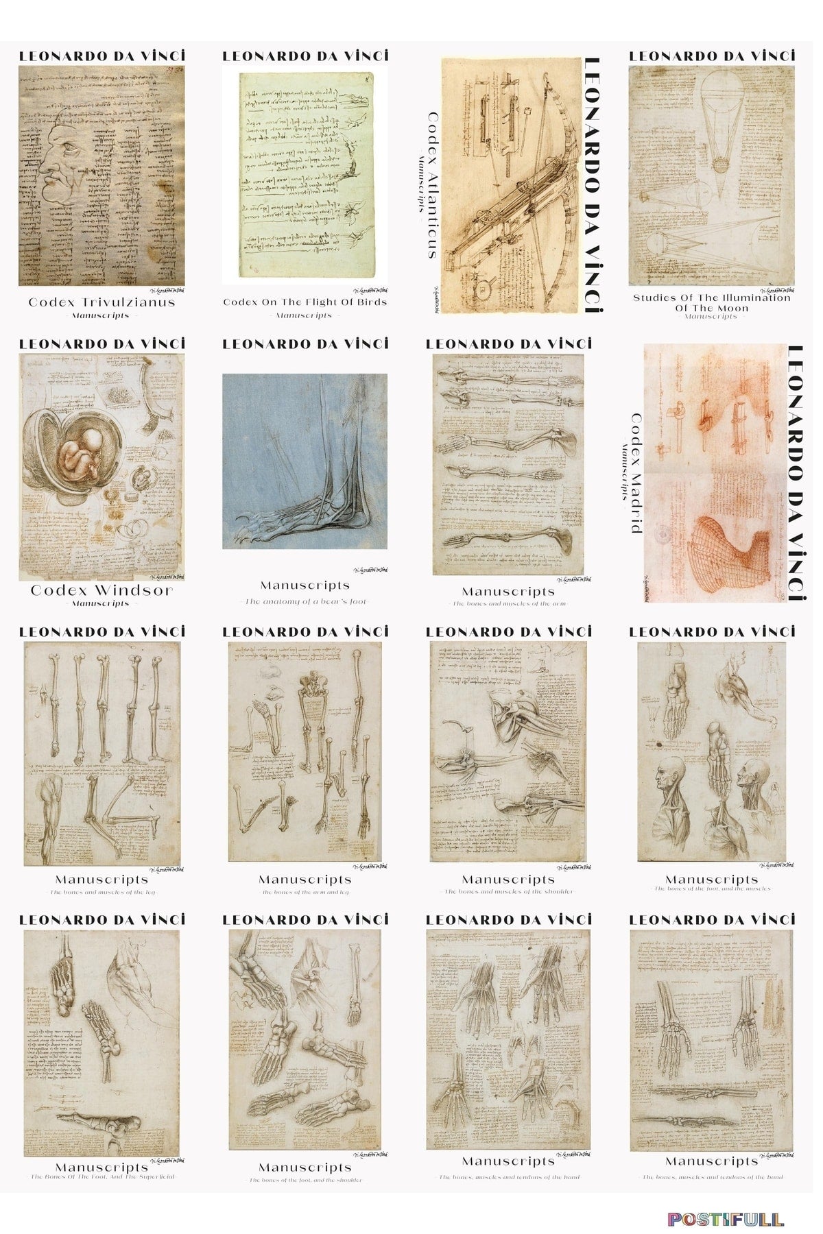 Leonardo Da Vinci Kolaj Seti, Sanatsal Poster Kartları, Bant Hediyeli - 50 Adet 10*15cm