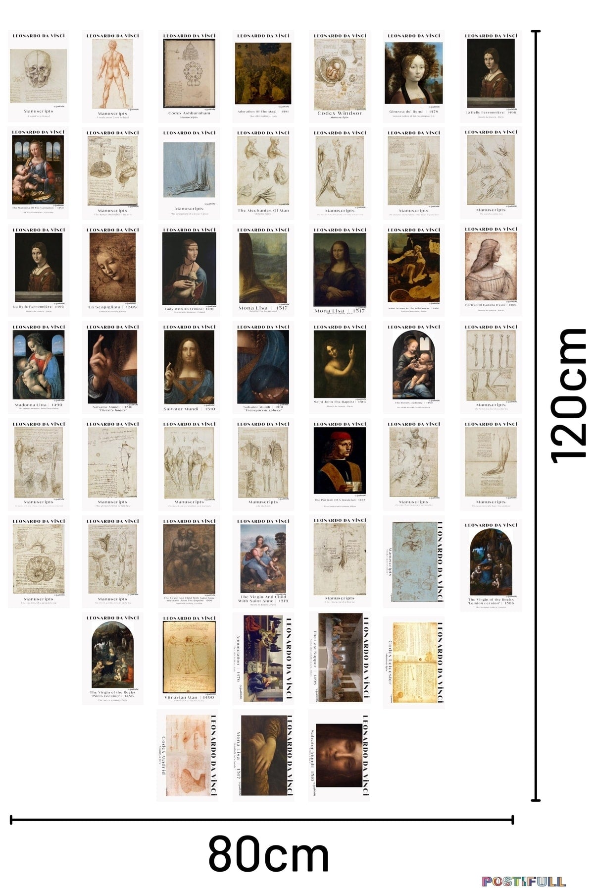 Leonardo Da Vinci Kolaj Seti, Sanatsal Poster Kartları, Bant Hediyeli - 50 Adet 10*15cm
