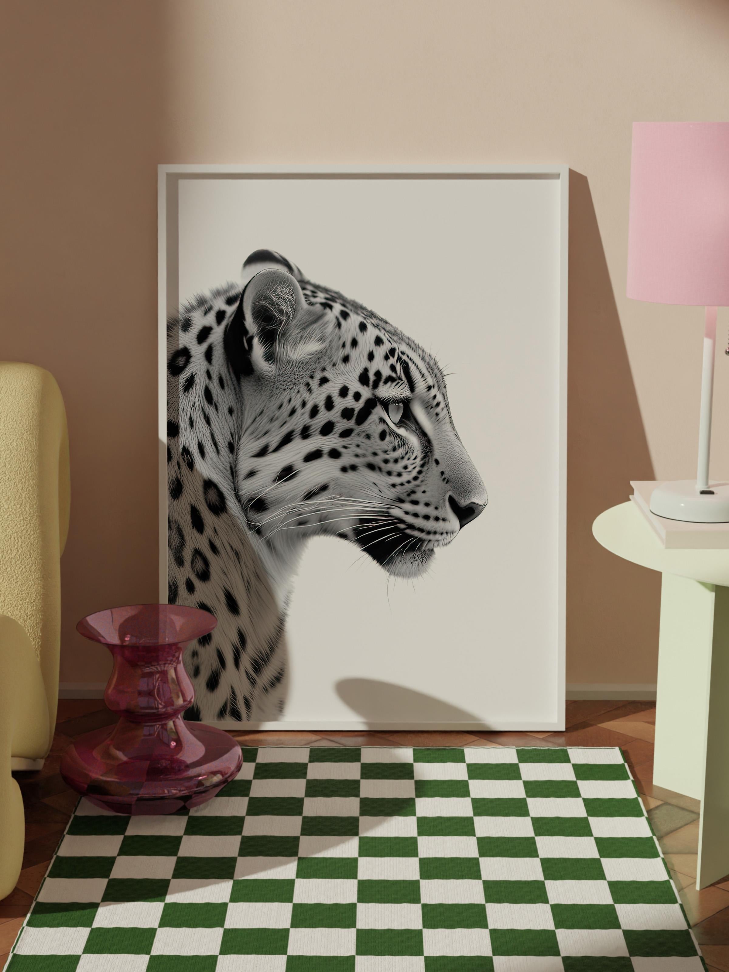 Leopard Çerçeveli Tablo, Beyaz Çerçeve ve Poster, Dikey Duvar Tablosu Comfort Serisi NO:108305