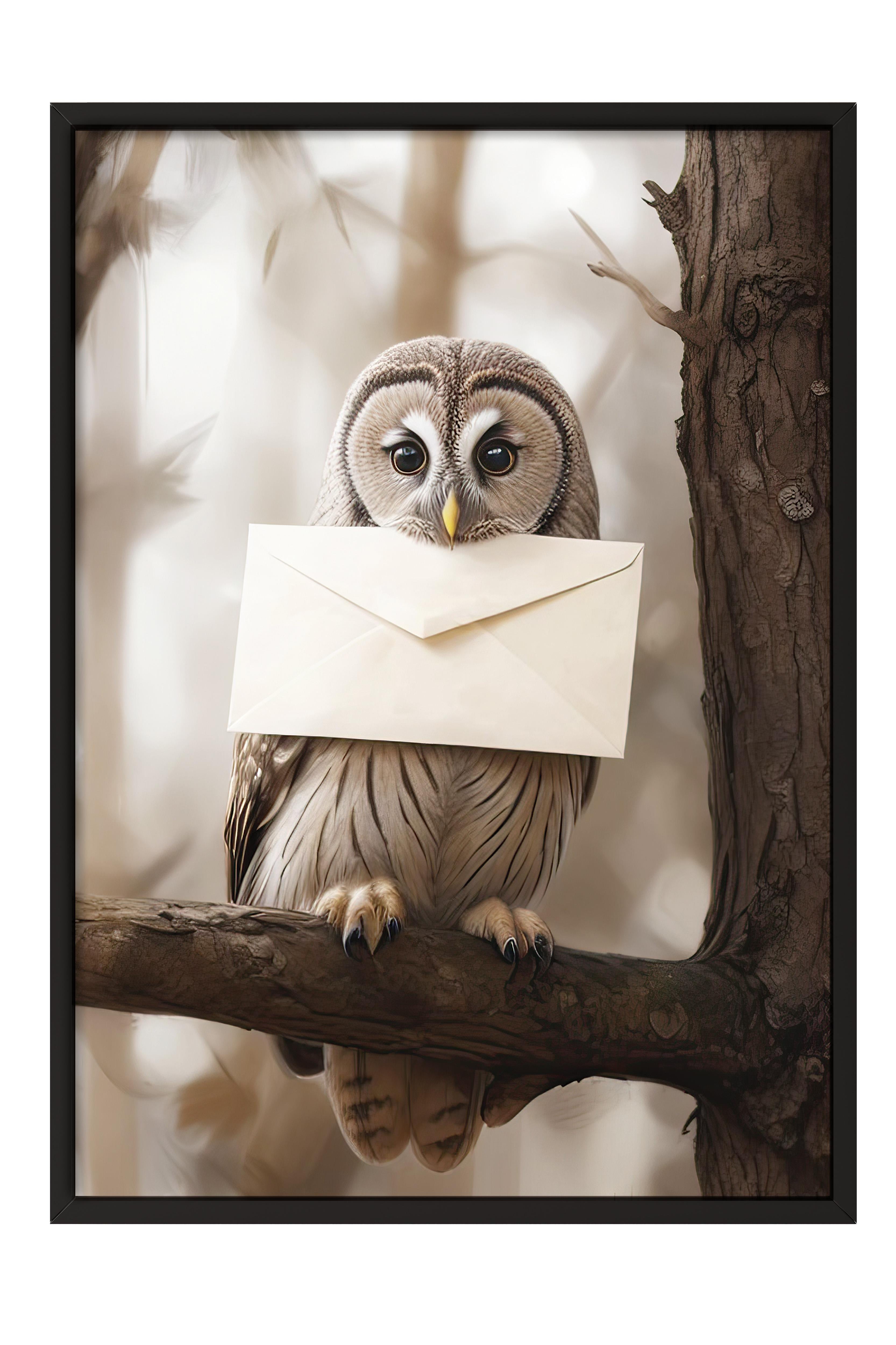 Letter Owl Çerçeveli Tablo, Siyah Çerçeve ve Poster, Dikey Duvar Tablosu Comfort Serisi NO:108291