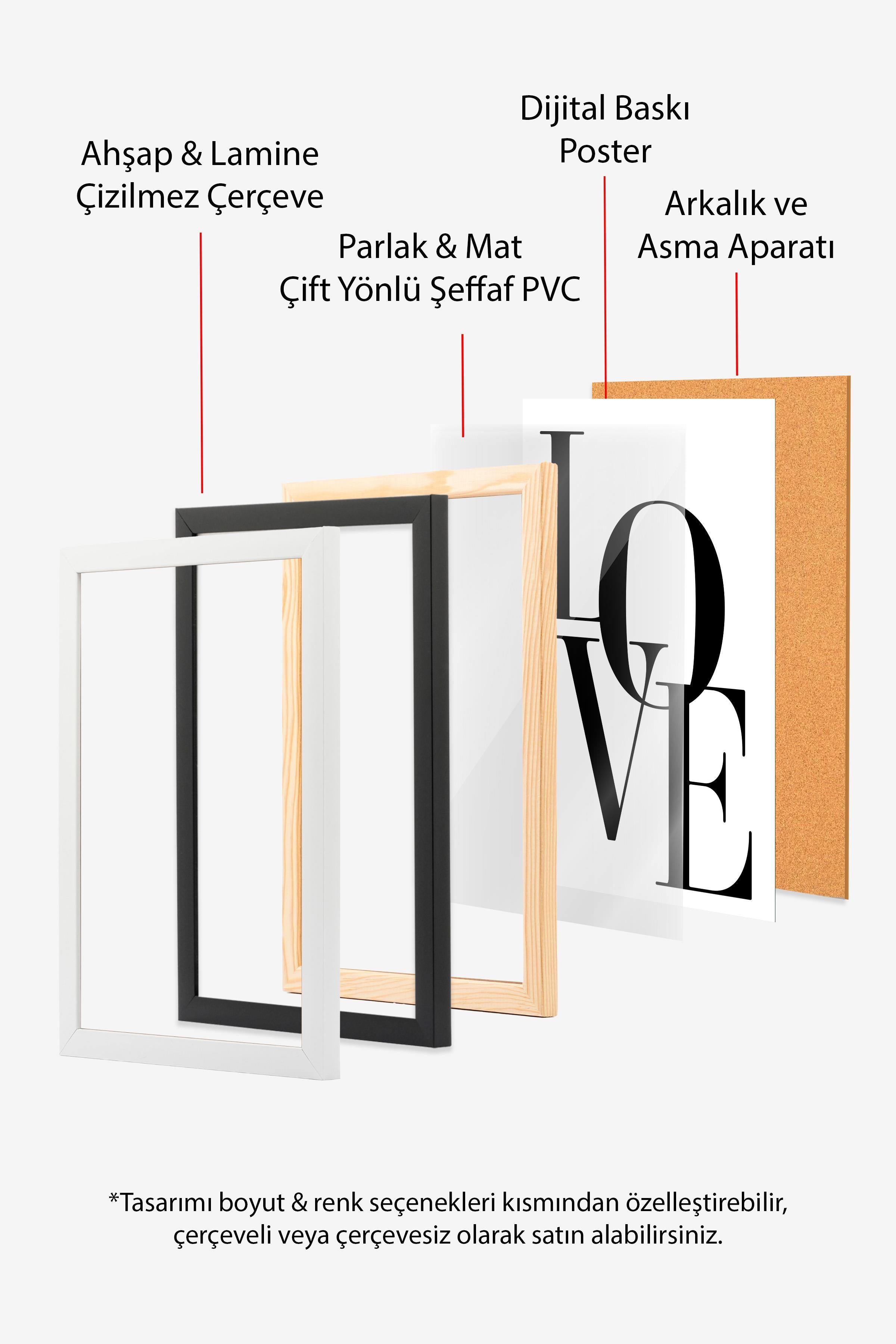 Love Beige Çerçeveli Tablo, Ahşap Çerçeve ve Poster, Dikey Duvar Tablosu Comfort Serisi NO:108314