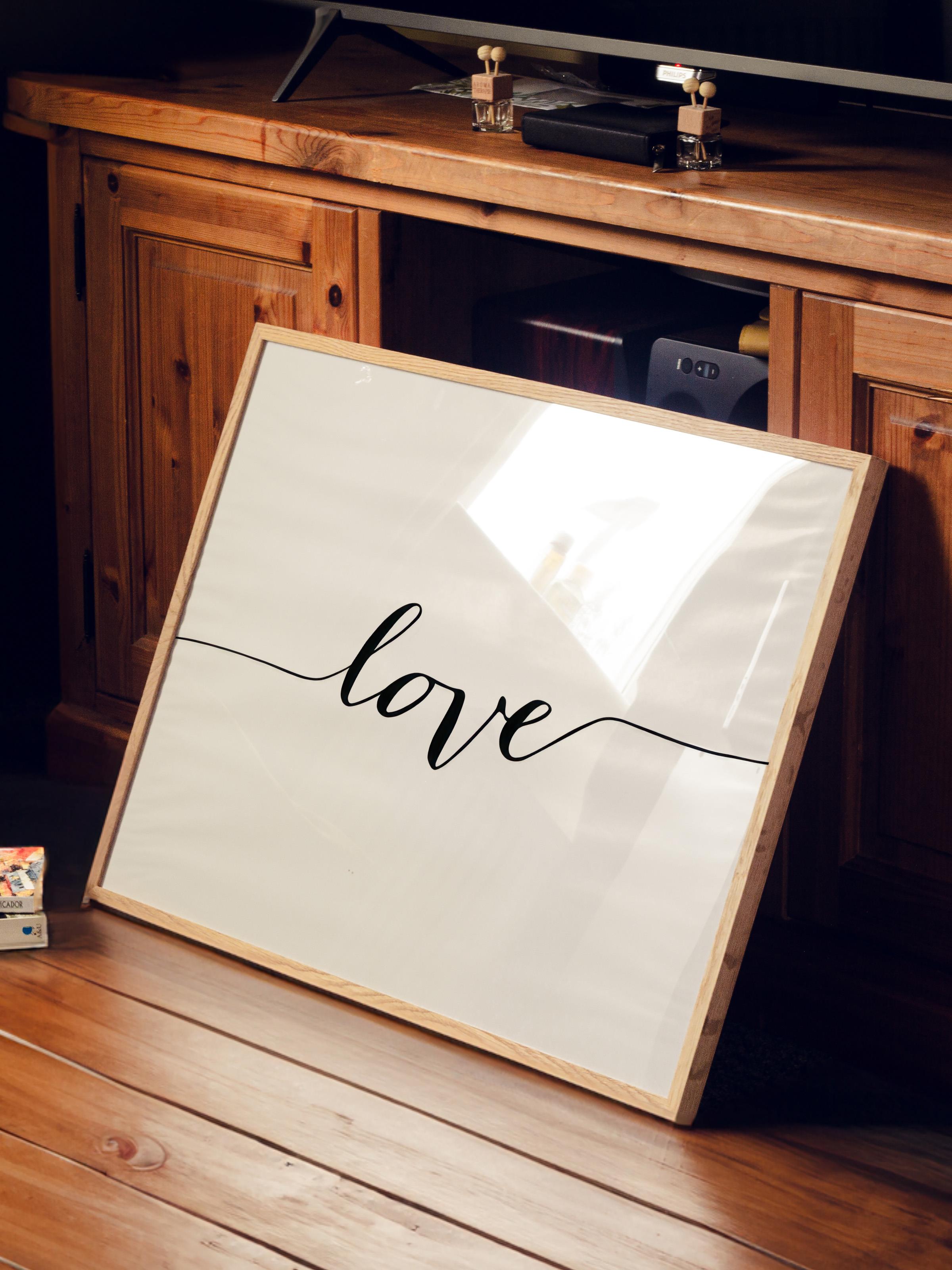 Love Çerçeveli Tablo, Ahşap Çerçeve ve Poster, Yatay Duvar Tablosu Comfort Serisi NO:108494