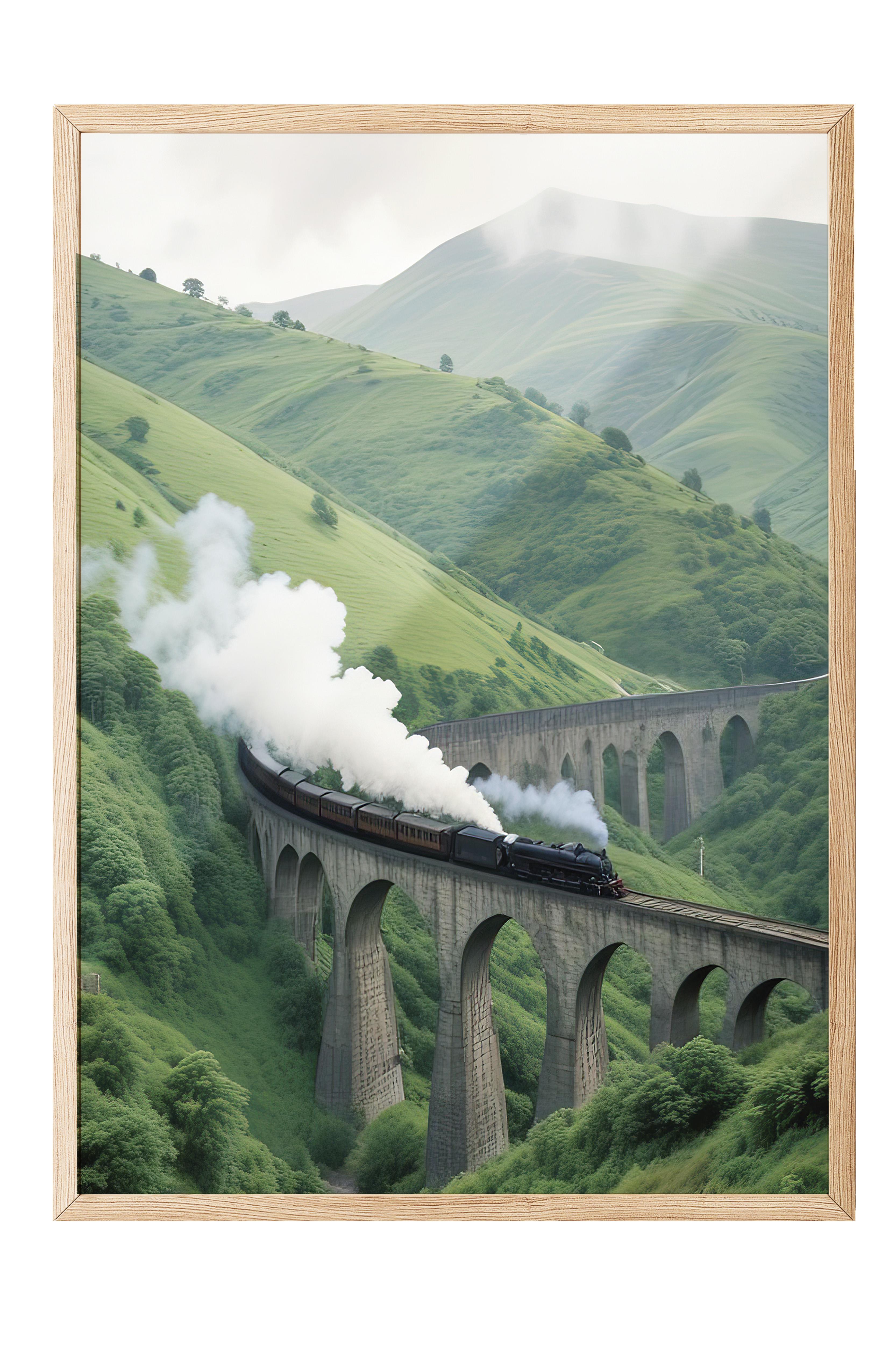 Magical Train Çerçeveli Tablo, Ahşap Çerçeve ve Poster, Dikey Duvar Tablosu Comfort Serisi NO:108300