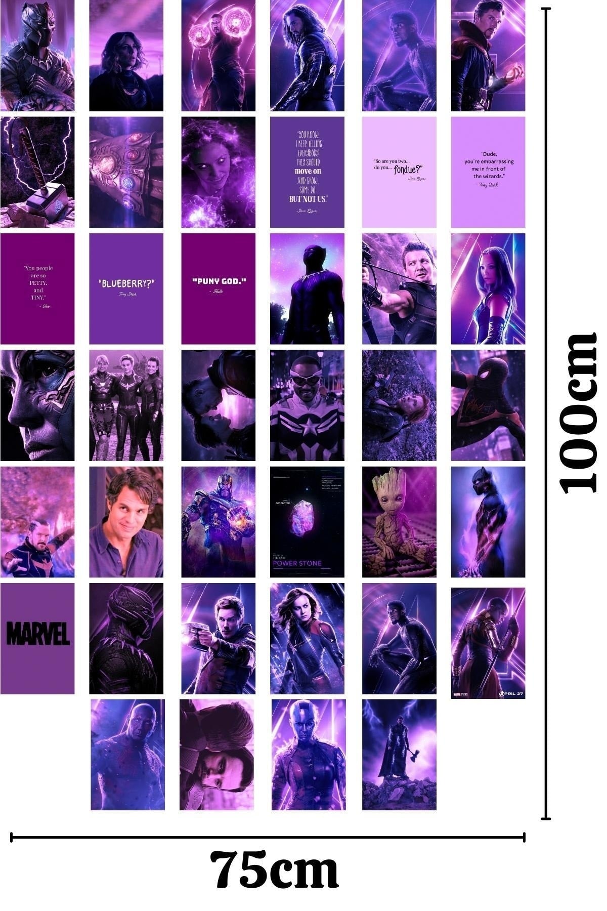 Marvel Duvar Posteri Kolaj Seti, Mor Temalı Avengers Poster, 40 Adet, Arkası Yapışkanlı, Kutulu