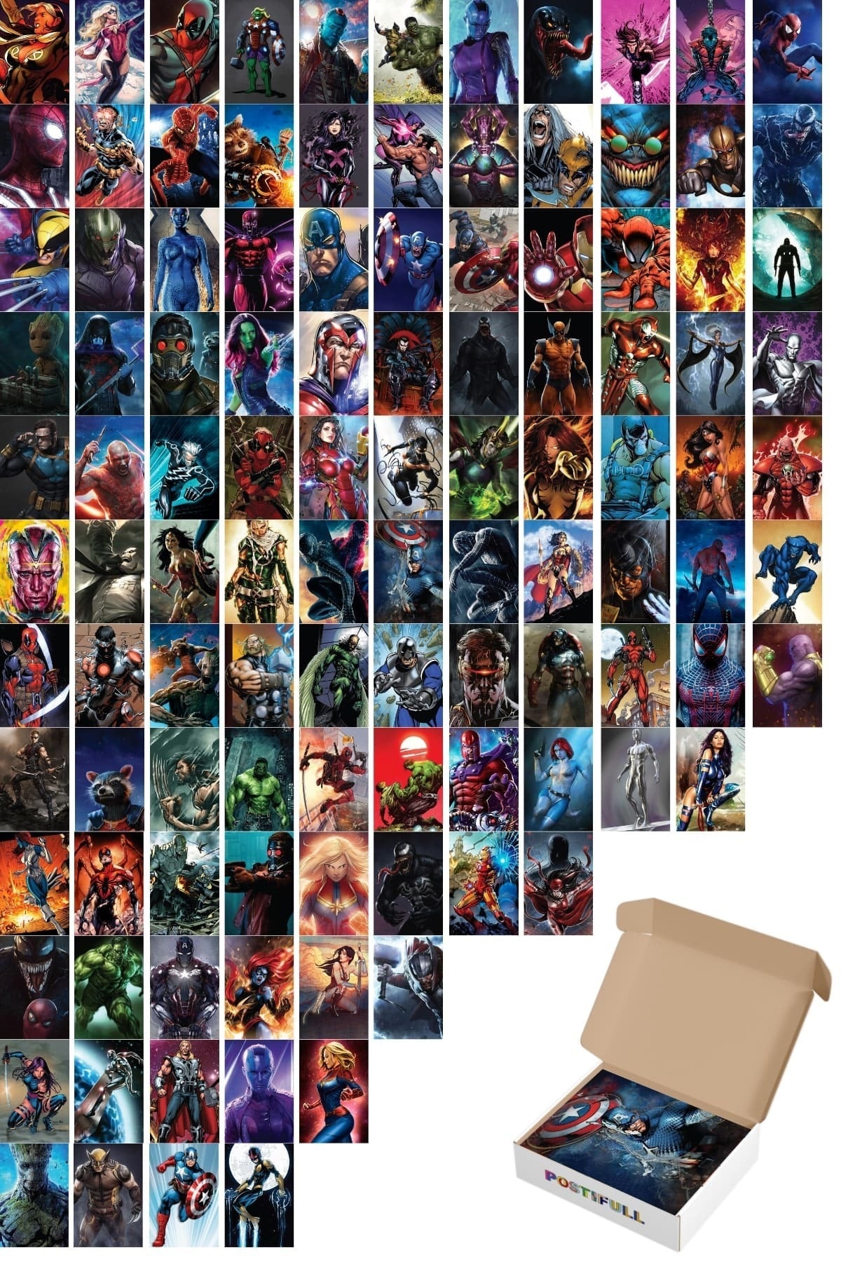 Marvel Kahramanlar Çizim Poster Seti - Kolaj Seti - 110 Adet - Arkası Yapışkanlı 10cm*15cm - Kutulu