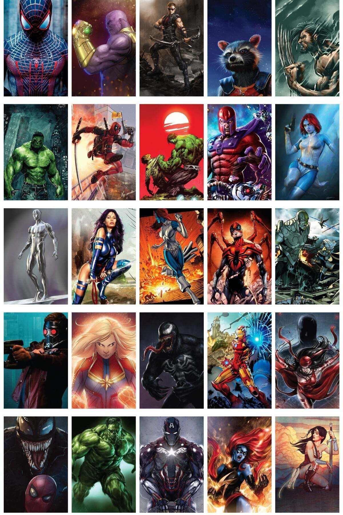 Marvel Kahramanlar Çizim Poster Seti - Kolaj Seti - 110 Adet - Arkası Yapışkanlı 10cm*15cm - Kutulu