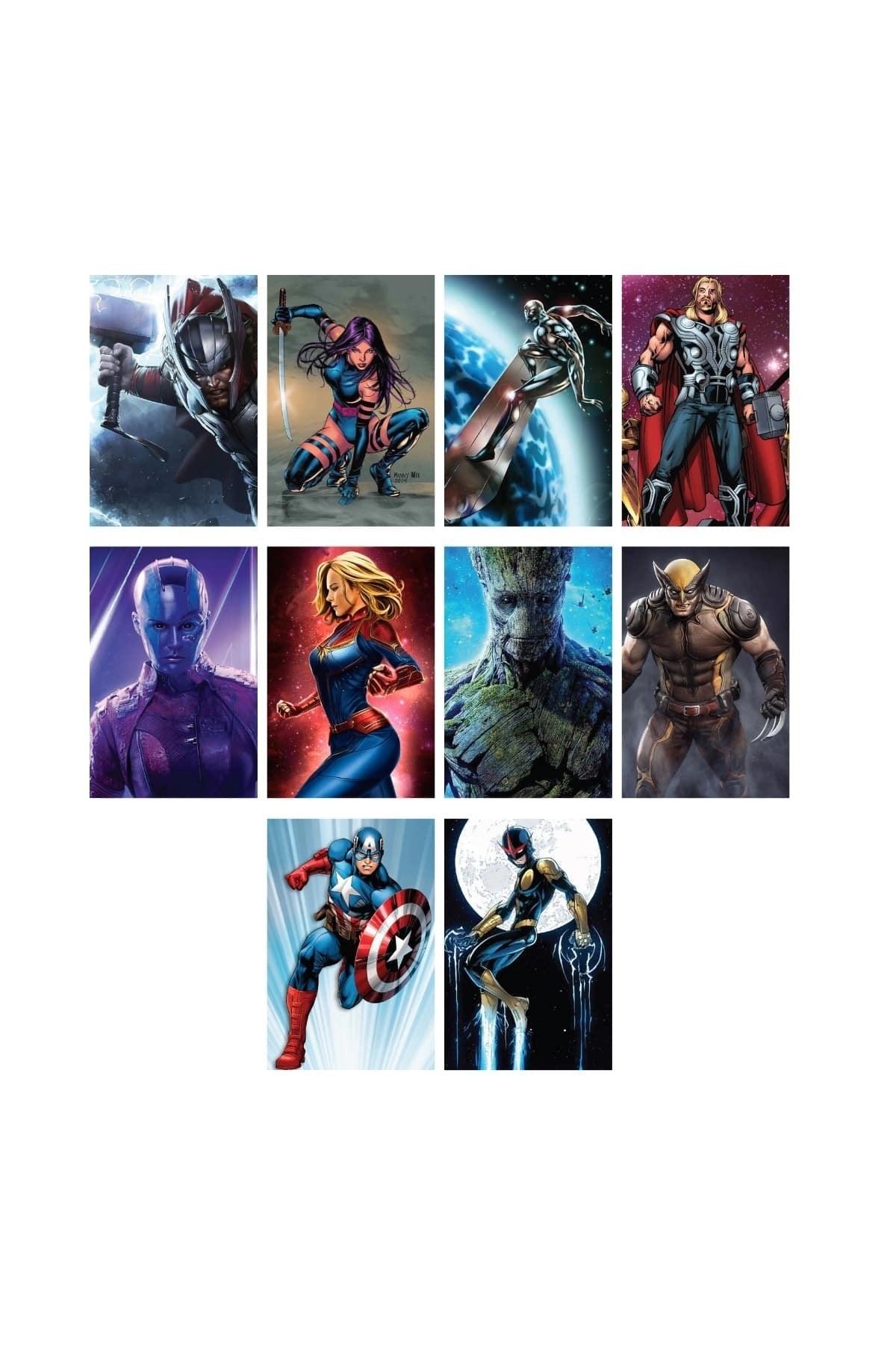 Marvel Kahramanlar Çizim Poster Seti - Kolaj Seti - 110 Adet - Arkası Yapışkanlı 10cm*15cm - Kutulu