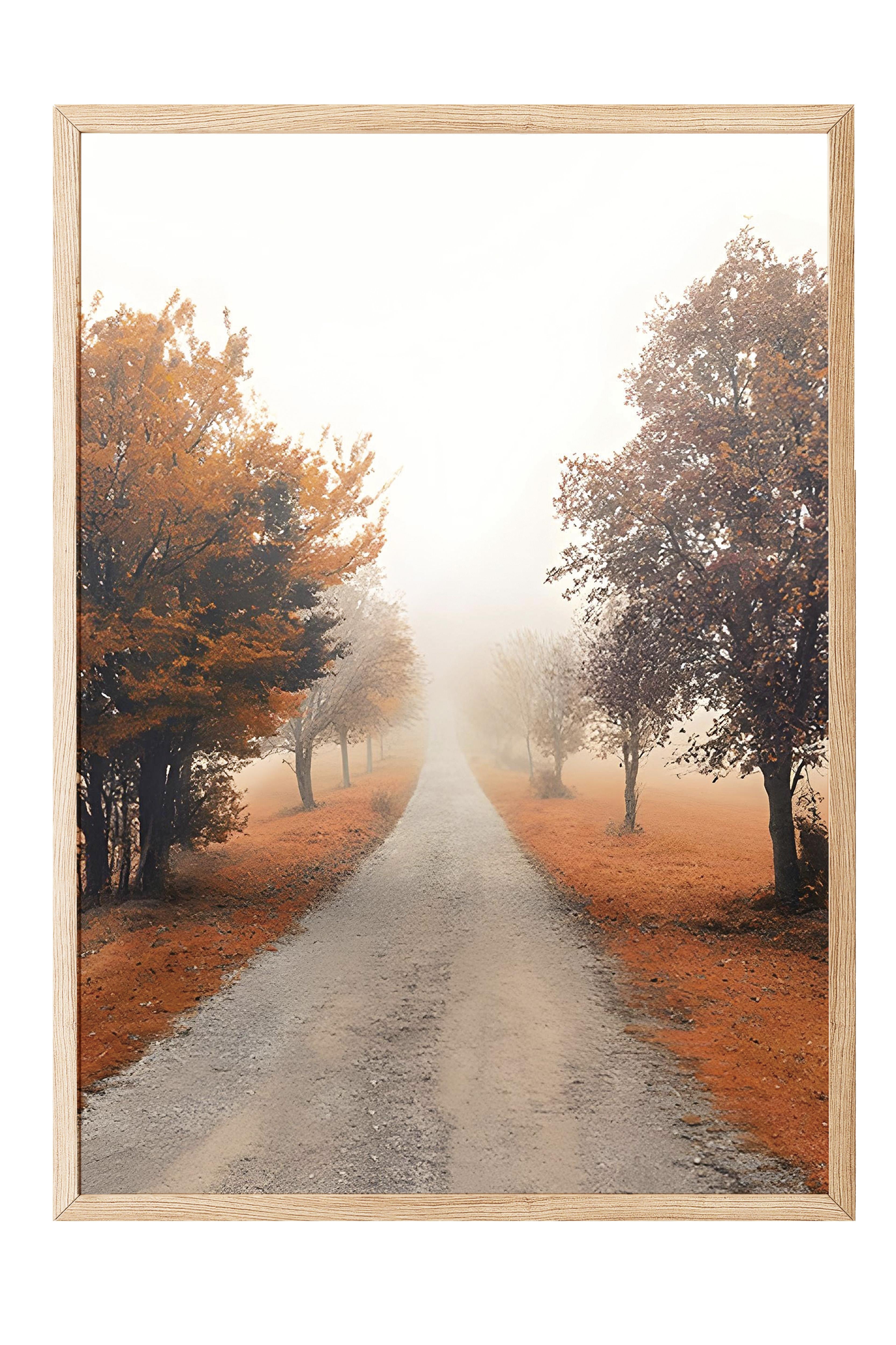 Misty Tree Alley Çerçeveli Tablo, Ahşap Çerçeve ve Poster, Duvar Tablosu Comfort Serisi NO:108353