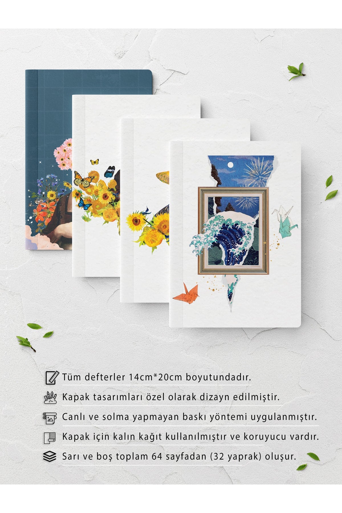 Modern Sanat Temalı Defter Seti - 4 Adet - 14cm*20cm - 64 Sayfa - Çizgisiz