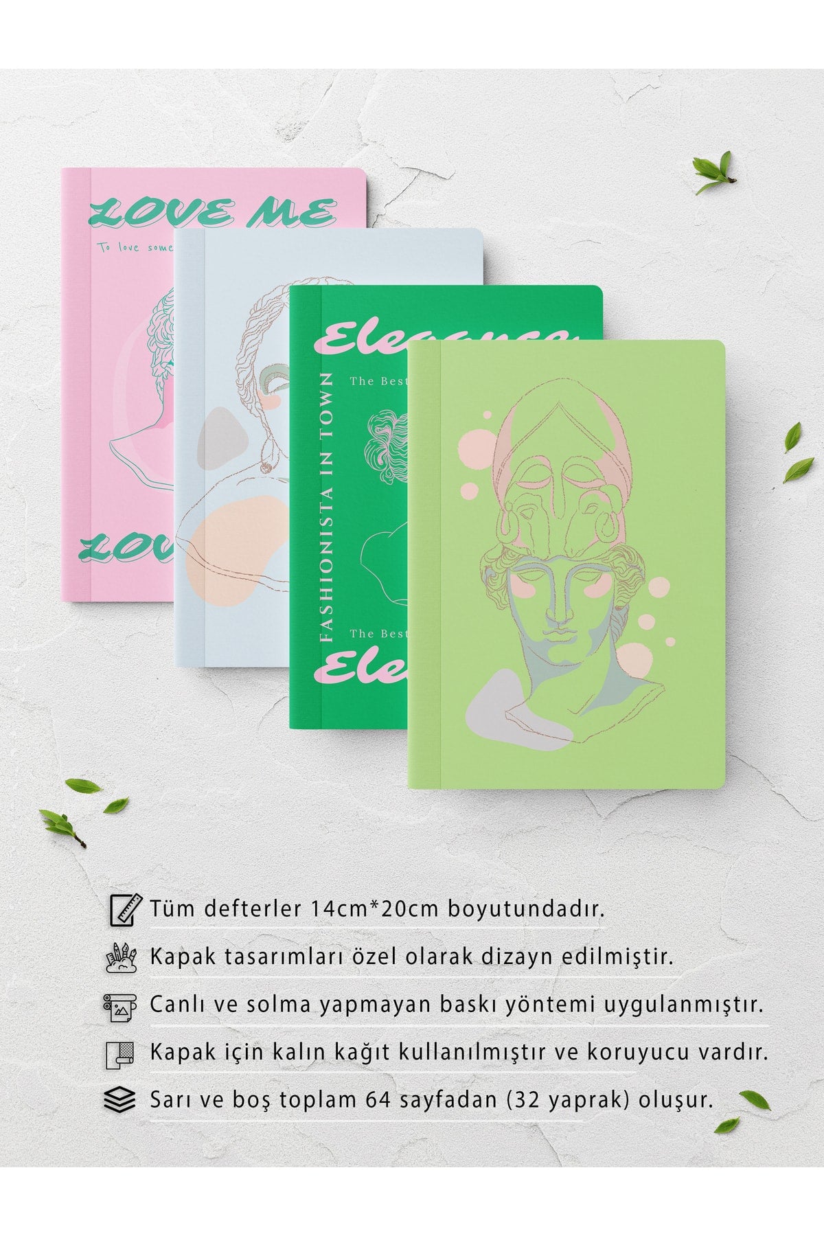 Modern Sanat Temalı Defter Seti - 4 Adet - 14cm*20cm - 64 Sayfa - Çizgisiz