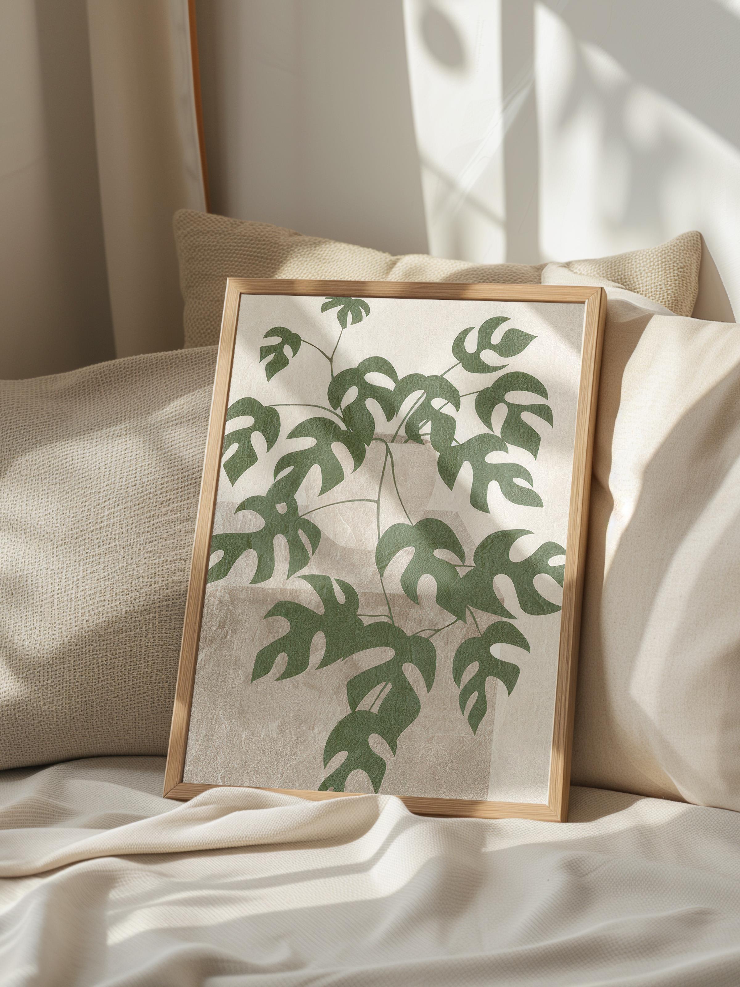 Monstera Illustration Ahşap Çerçeveli Tablo, Duvar Tablosu Comfort Serisi NO:108547