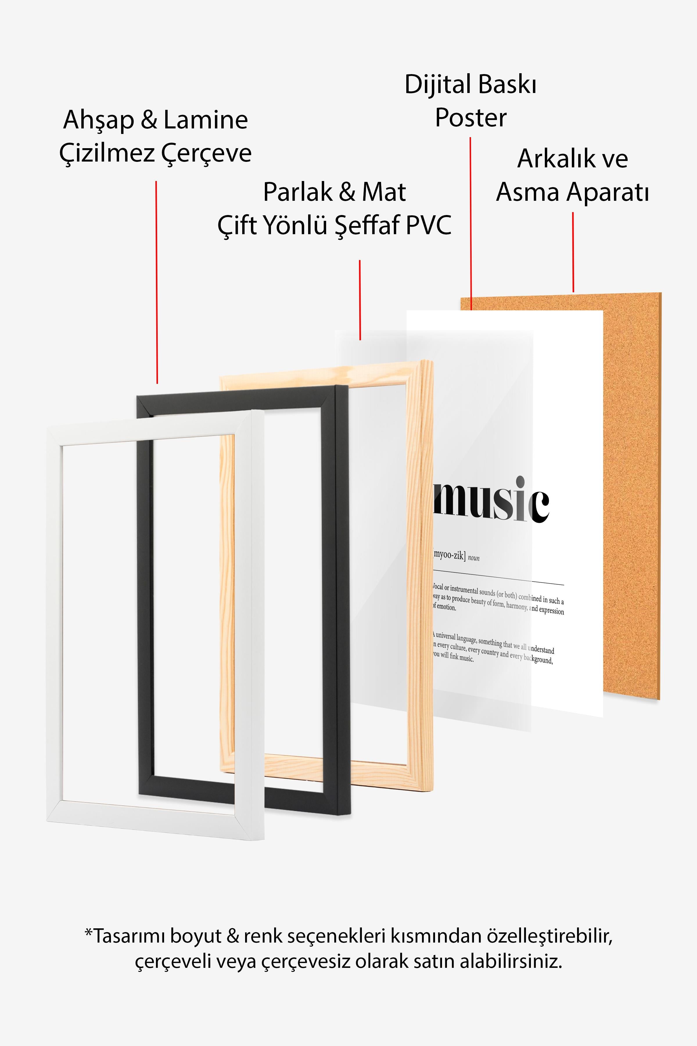 Music Çerçeveli Tablo, Ahşap Çerçeve ve Poster, Dikey Duvar Tablosu Comfort Serisi NO:108396