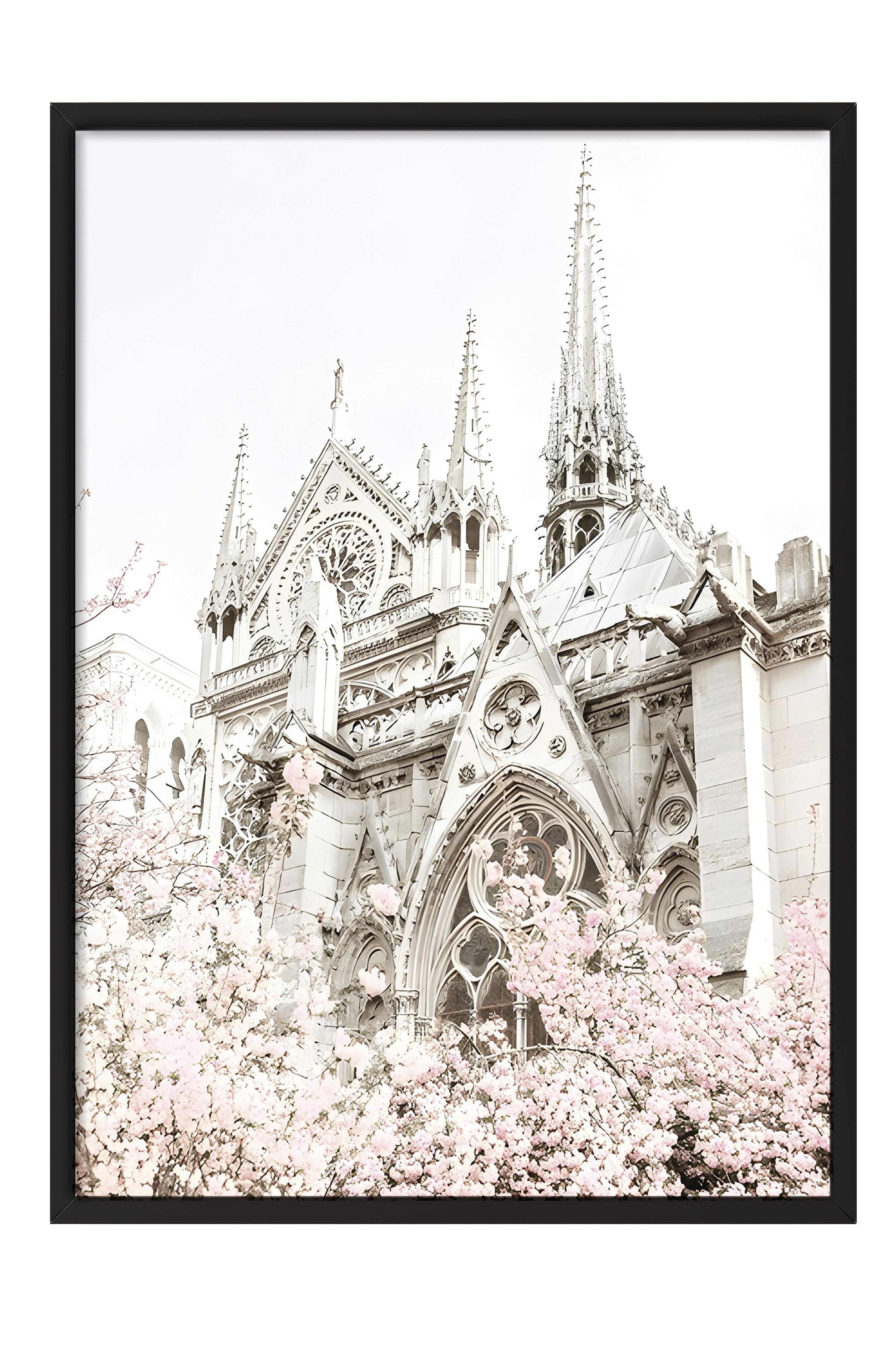 Notre Dame in Bloom Çerçeveli Tablo, Siyah Çerçeve ve Poster, Duvar Tablosu Comfort Serisi NO:108370