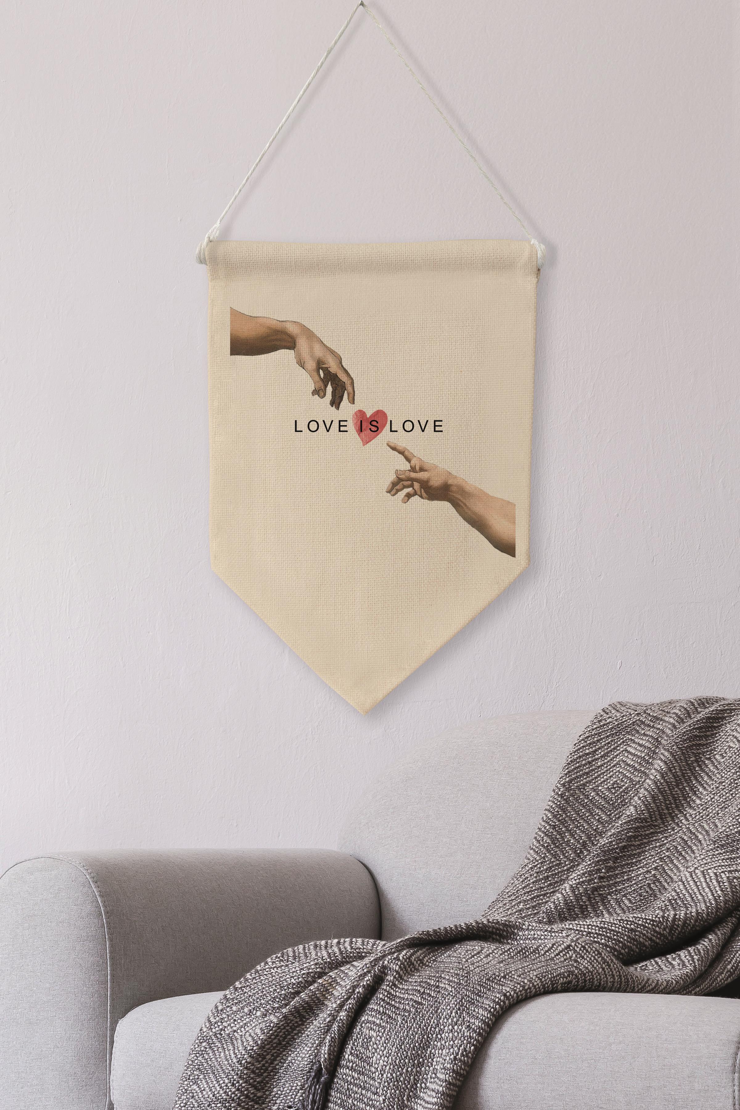 Ofis Duvar Dekoru, Pinterest Oda Dekoru, Love is Love, Kanvas Flama Askılı Duvar Örtüsü NO:428